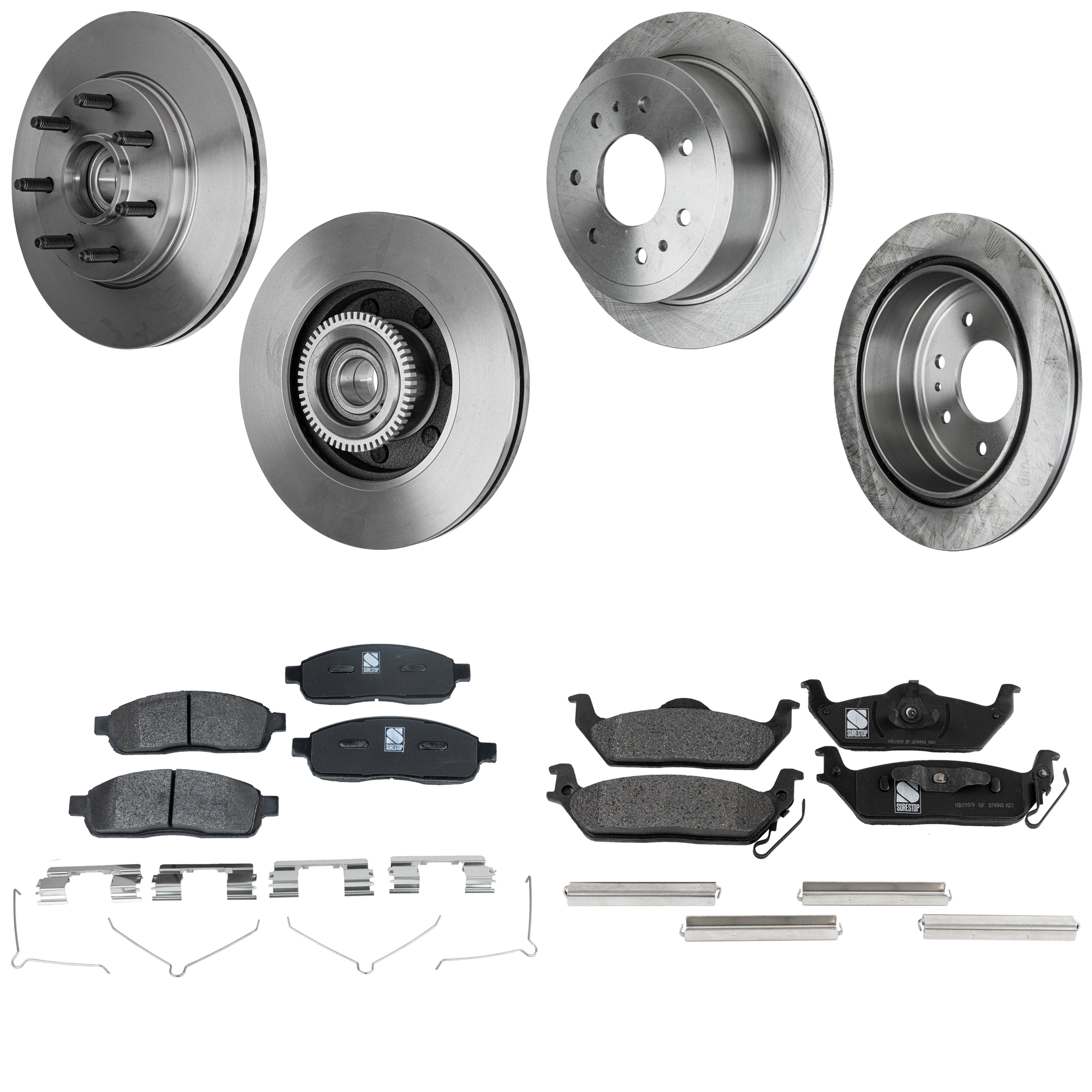 AM F 150-04-08 MARK LT 06-08 FRONT AND REAR BRAKE DISC AND PAD KIT RWD 4 Wheel Set SKU KIT 052323-63 OEM 4L3Z2C026BB 5L3Z2C026BA 54108