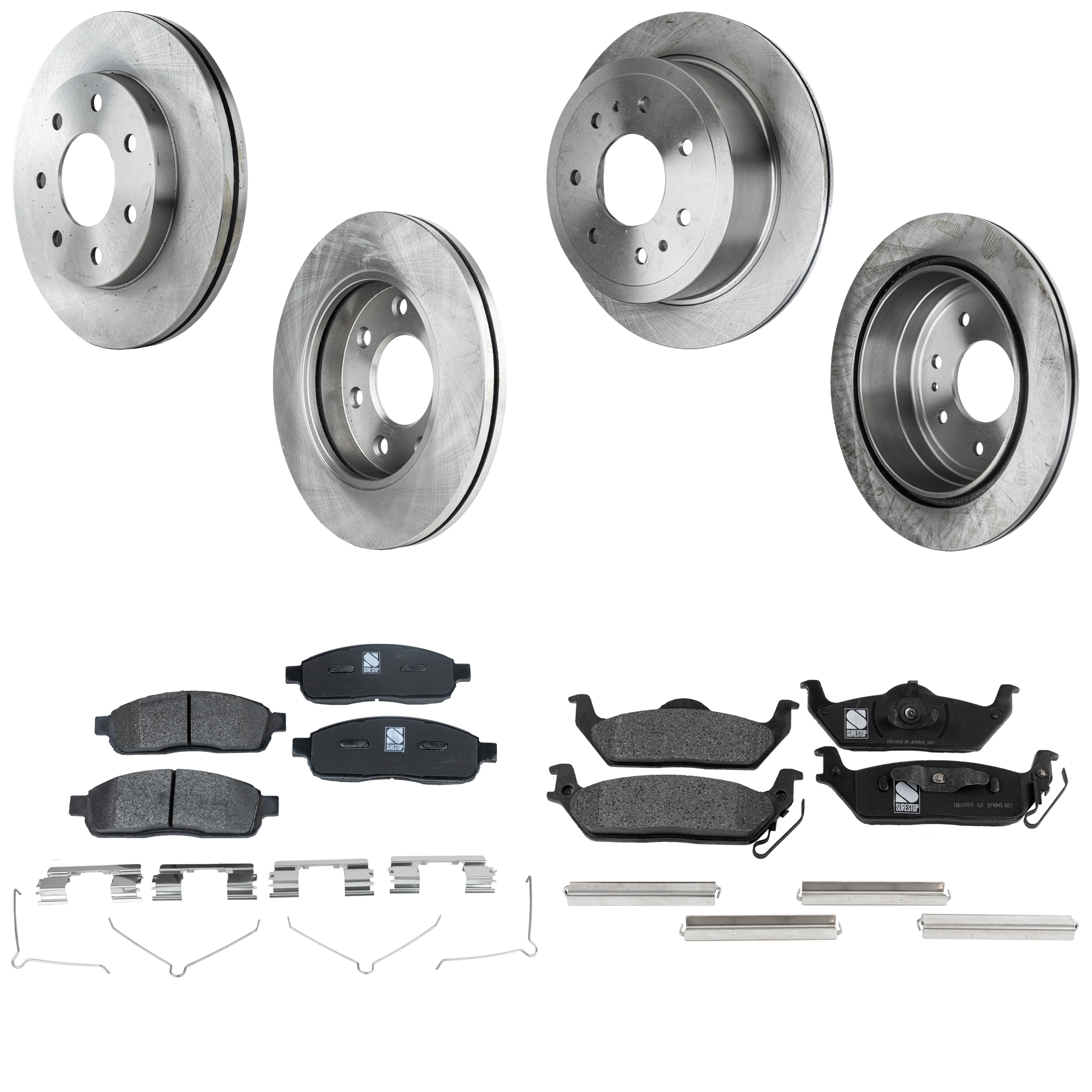 AM F 150-04-08 MARK LT 06-08 FRONT AND REAR BRAKE DISC AND PAD KIT 4 Wheel Set 7 Lugs SKU KIT 052323-66 OEM 4L3Z2C026BB 5L3Z2C026BA 54110