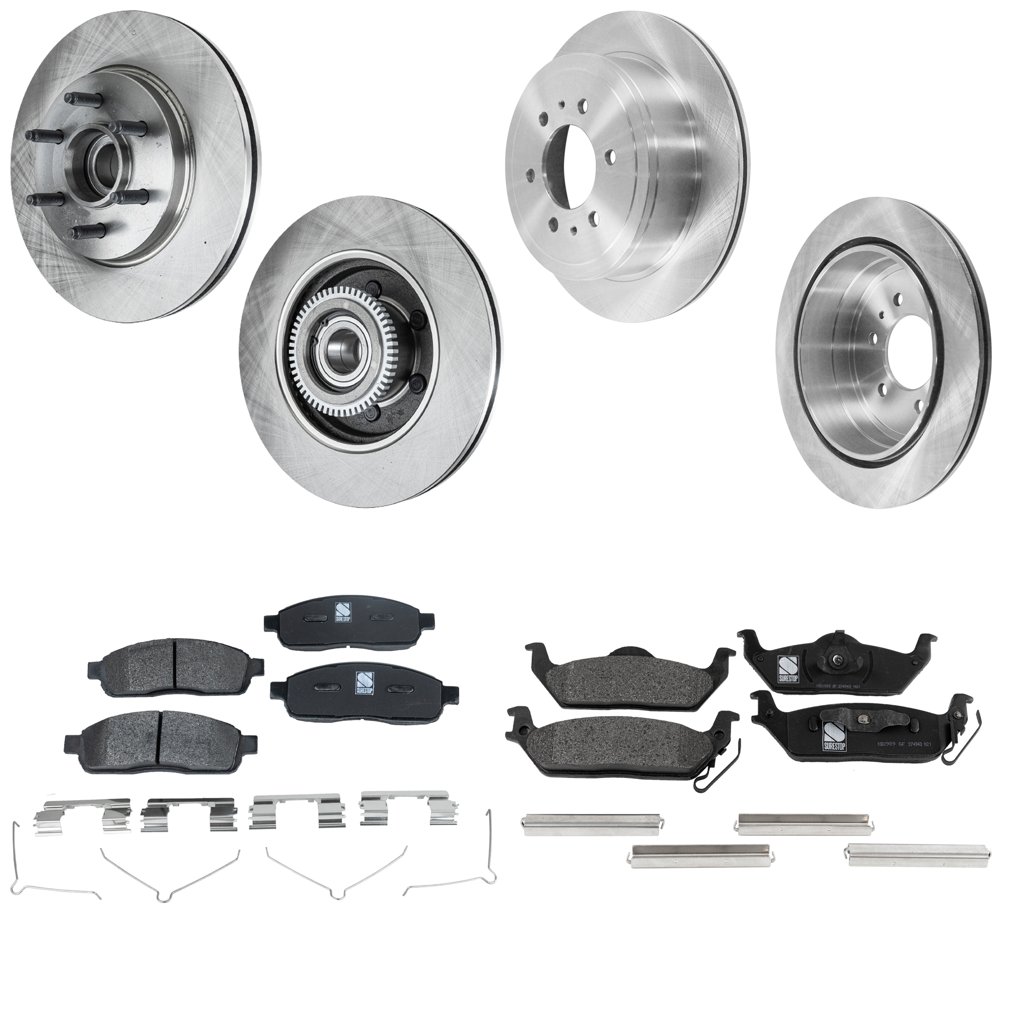 AM F 150-04-08 MARK LT 06-08 FRONT AND REAR BRAKE DISC AND PAD KIT 4 Wheel Set SKU KIT 052323-68 OEM 4L3Z1102AA 8L3Z1102A 5L3Z1102A