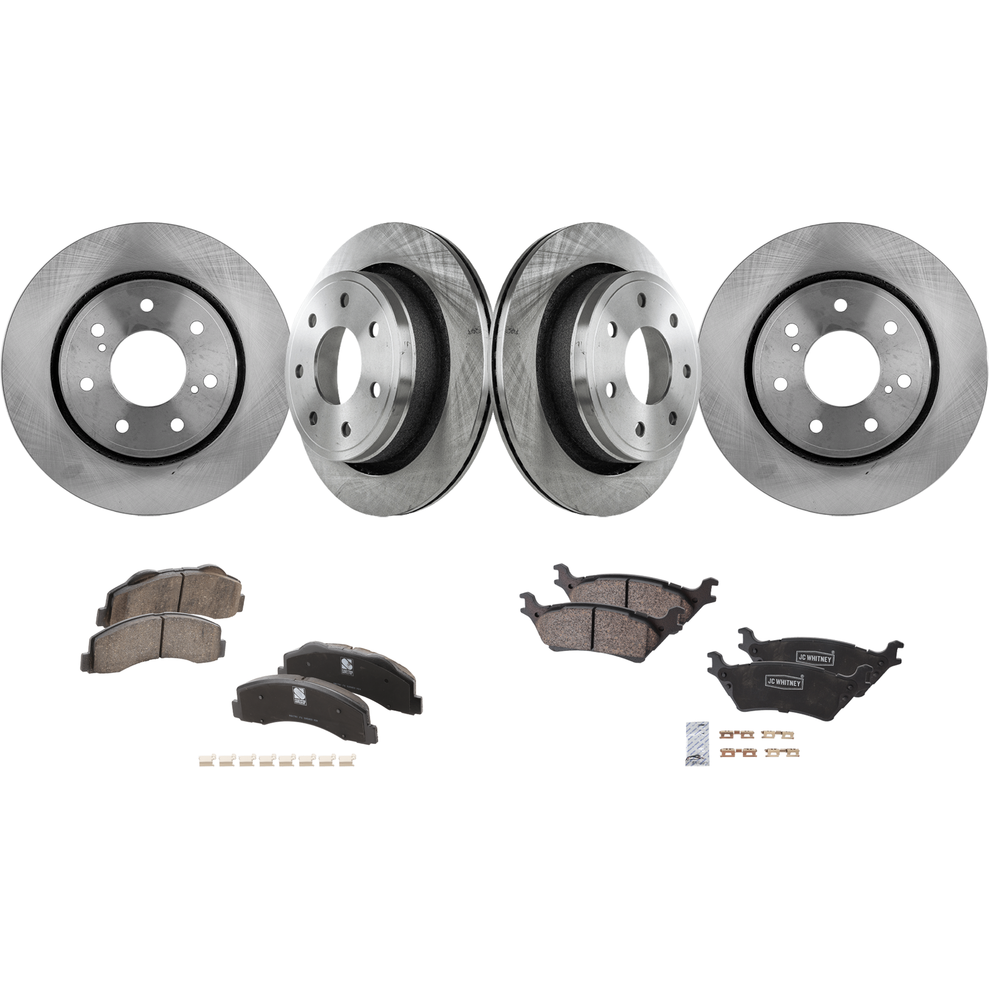 AM F 150-12-14 FRONT AND REAR BRAKE DISC AND PAD KIT 4 Wheel Set SKU KIT 052323-72 OEM 42275-54173-850190-900848-6005