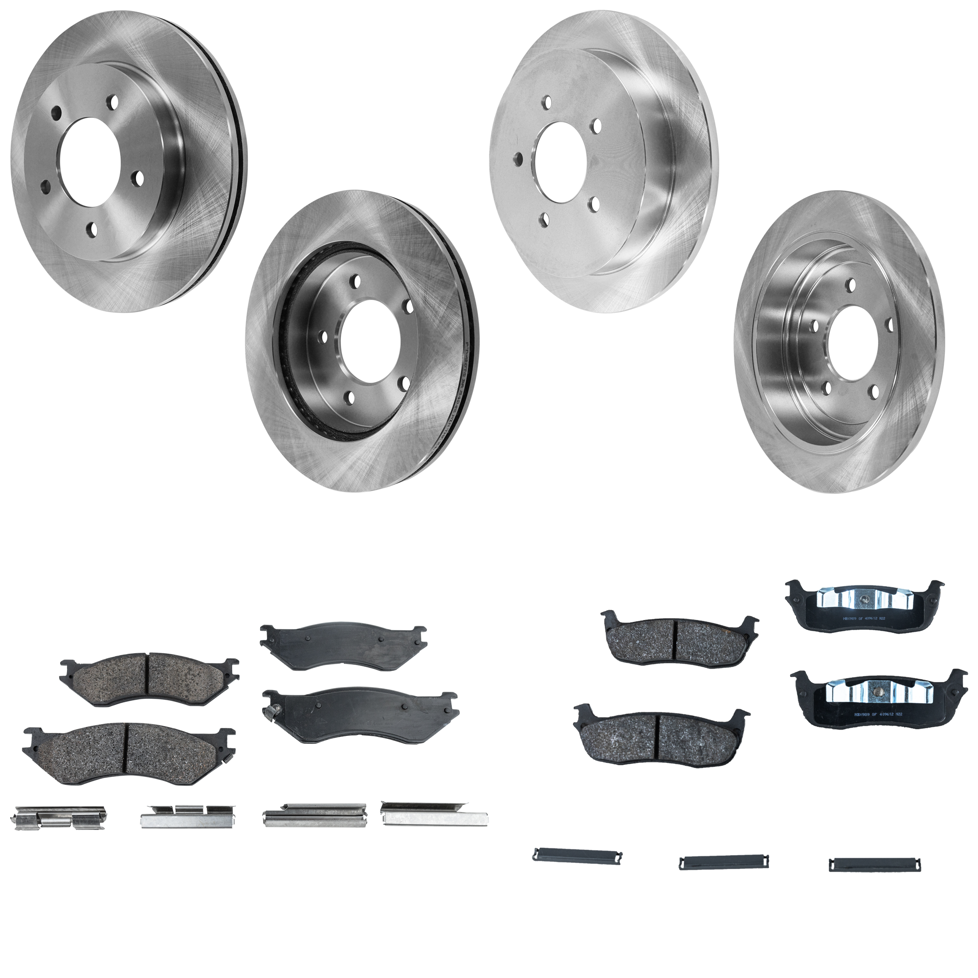 AM F 150-00-03 F 150 HERITAGE 04-04 FRONT AND REAR BRAKE DISC AND PAD KIT 6 pc kit 4WD SKU KIT 052323-73 OEM F65Z1125AC YL3Z2C026AA F75Z220