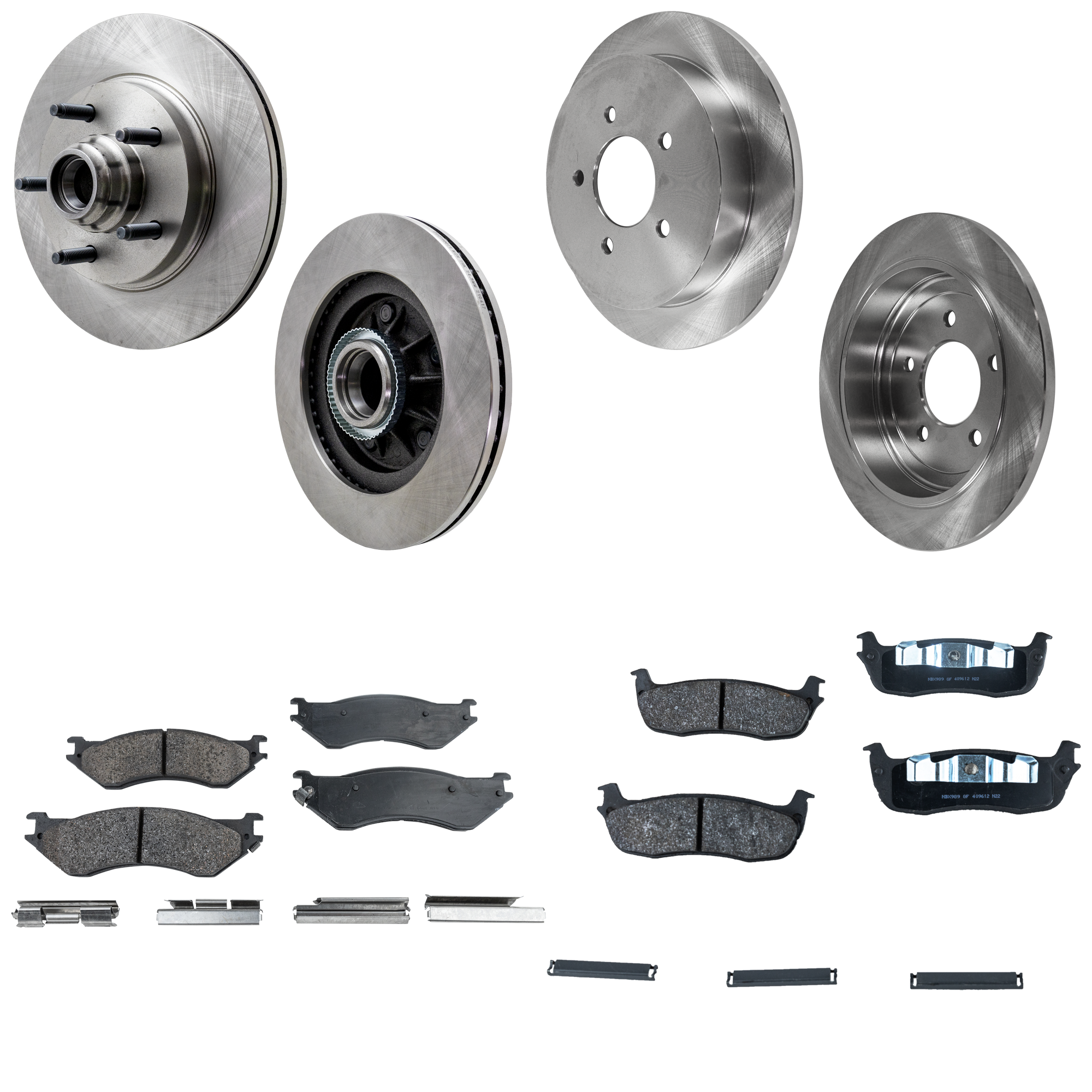AM F 150-00-03 F 150 HERITAGE 04-04 FRONT AND REAR BRAKE DISC AND PAD KIT 8 pc Kit SKU KIT 052323-75 OEM YL3Z1102AA YL3Z2C026AA F75Z220