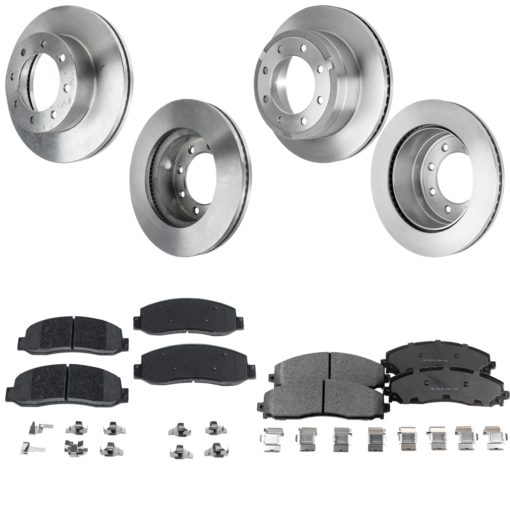 AM F 250 SUPER DUTY 13-13 FRONT AND REAR BRAKE DISC AND PAD KIT 4 Wheel Set SKU KIT 052323-76 OEM DC3Z1125A DC3Z2C026A DC3Z2200B