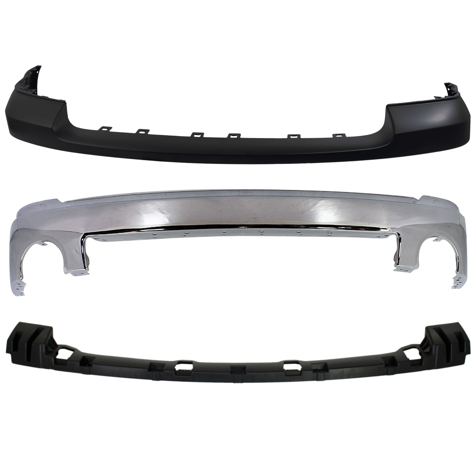 AM SIERRA 1500-07-13 FRONT BUMPER 3 pc kit Chrome w o Air Hole w o Towing Pkg with Bumper Bracket and Bumper Cover SKU KIT 052324 C12 Partslink GM1002833 GM1065108 GM1014103 OEM 15901505-15246822-25783617