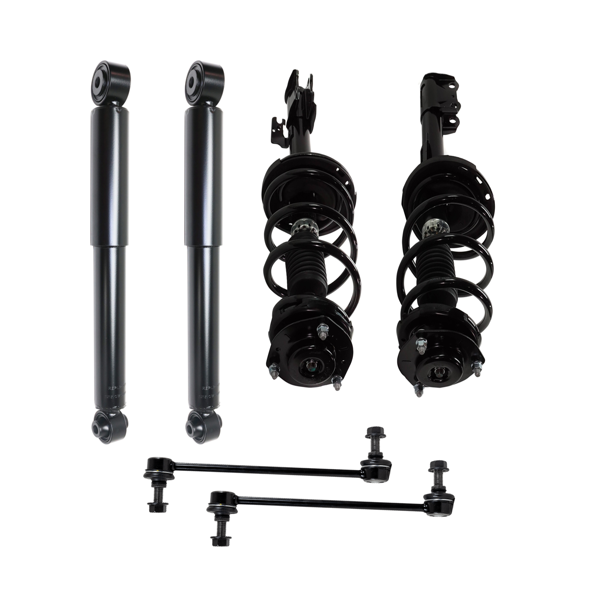 AM RX350 RX450H 10-15 FRONT AND REAR SHOCK AND FULLY LOADED STRUT RH AND LH 6 pc Kit with Sway Bar Link SKU KIT 052324 C53 OEM 4851080580-2701539577 G57563