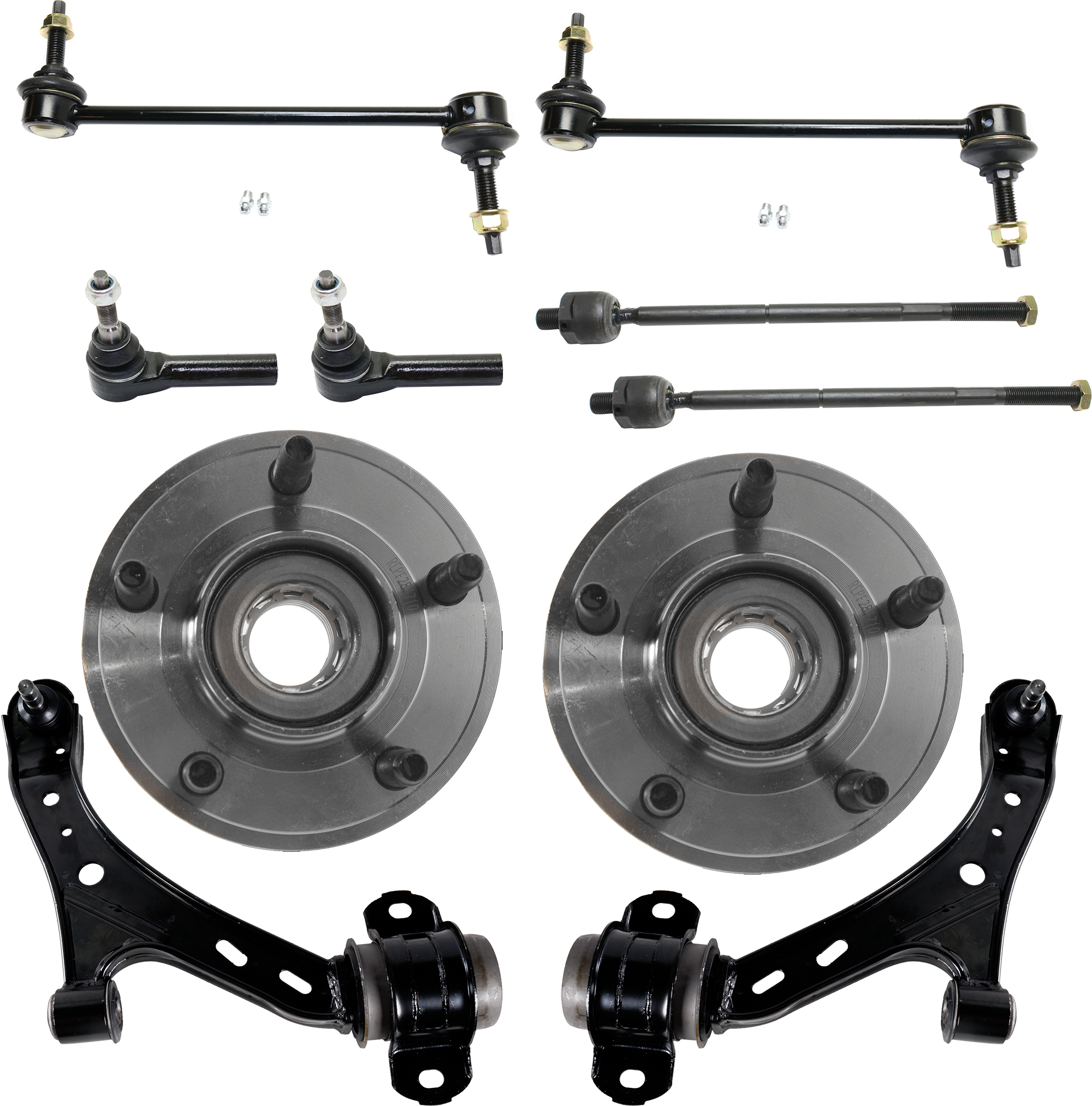 AM MUSTANG 05-10 FRONT CONTROL ARM RH AND LH Lower 10 pc kit with Sway Bar Link Tie Rod End and Wheel Hub SKU KIT 052324 C59 OEM 4R3Z3078A 7R3Z3078A 6R3Z3078AA