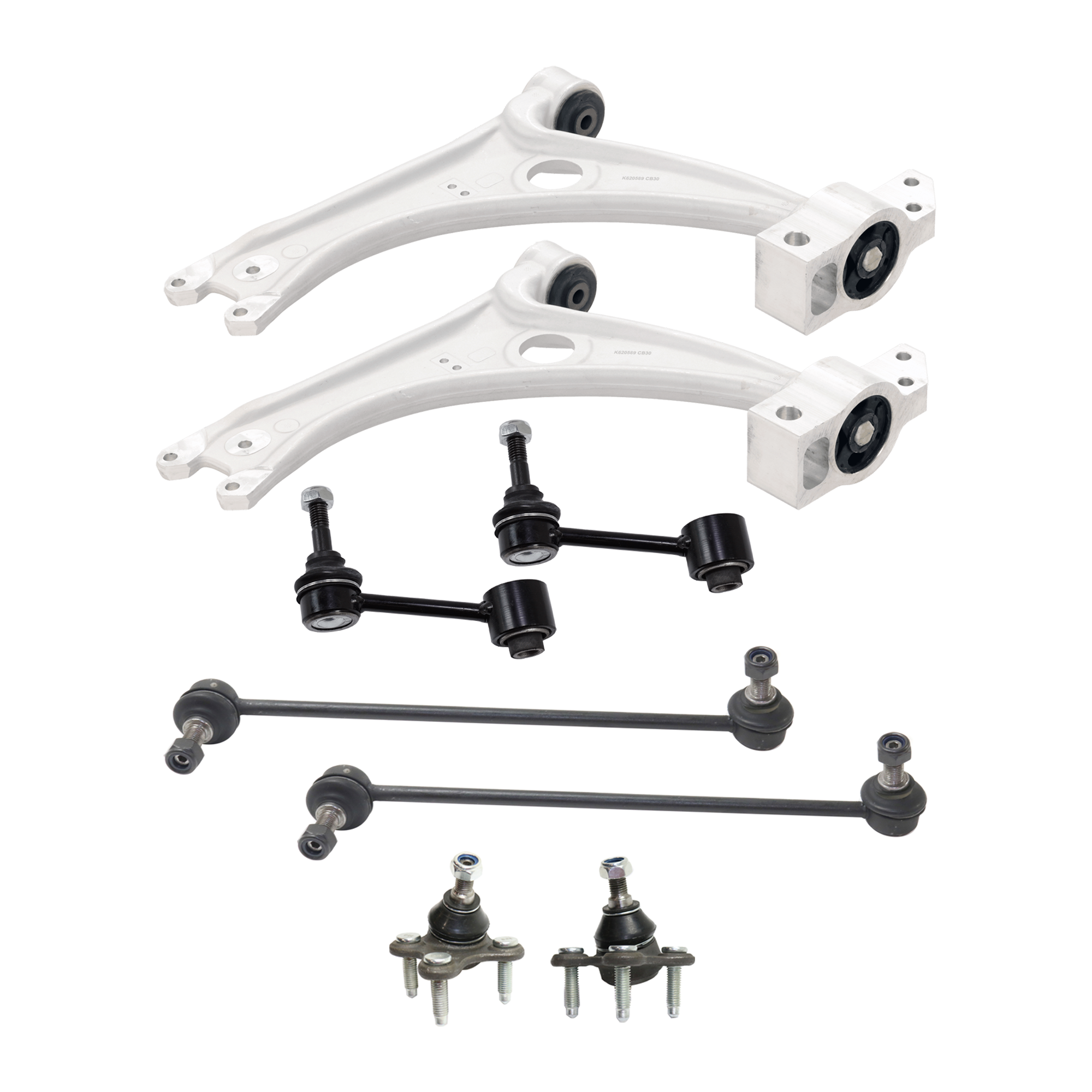 AM TIGUAN 09-16 FRONT CONTROL ARM RH AND LH Lower 8 pc kit with Ball Joint and Sway Bar Link SKU KIT 052324 C87 OEM 3C0407151G 1015972-2601617-505