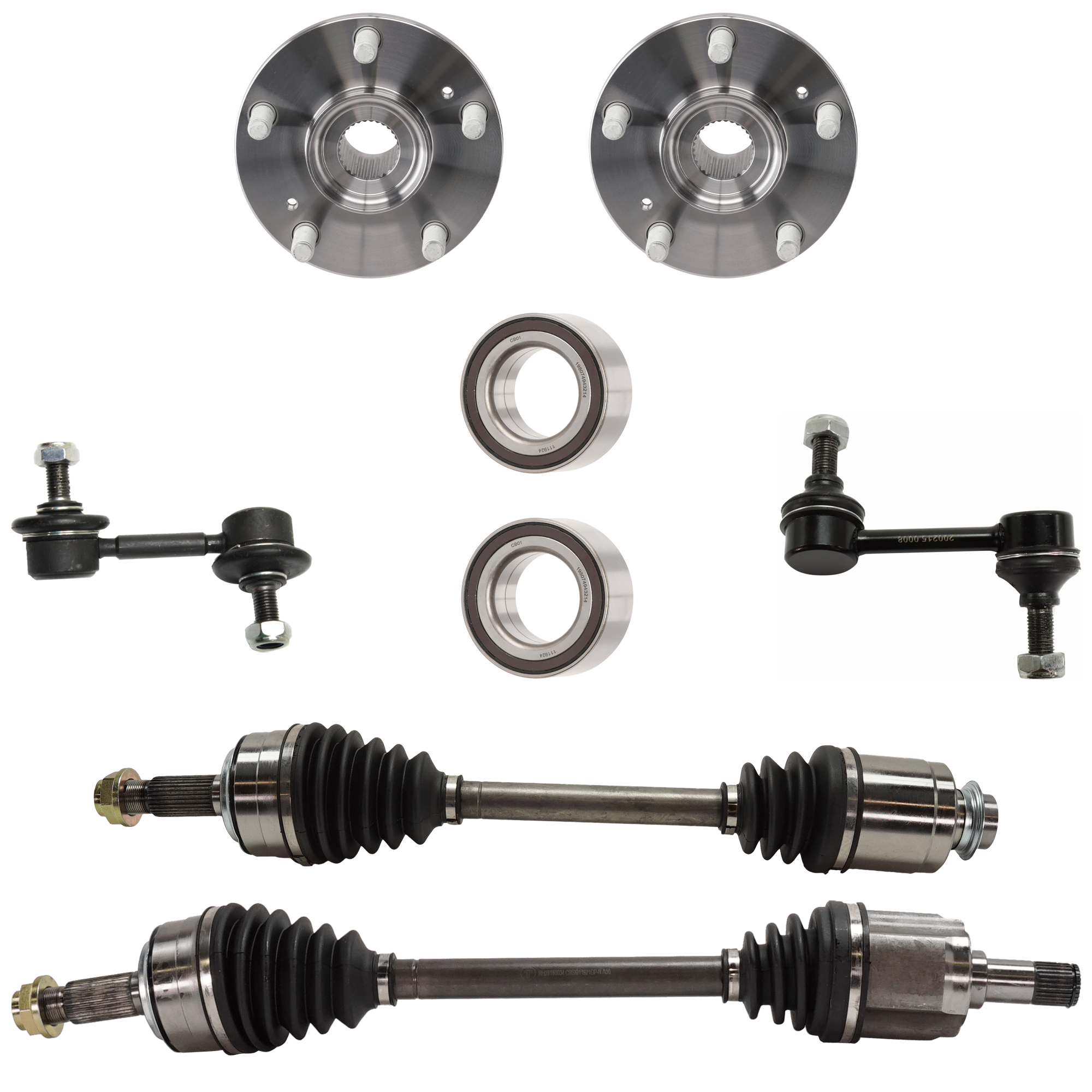 AM LEGACY 90-99 IMPREZA 93-01 FRONT CV AXLE ASSEMBLY RH 8 pc kit with Wheel Bearing and Wheel Hub SKU KIT 052324 C91 OEM 18404-1015300-2651588-5451379