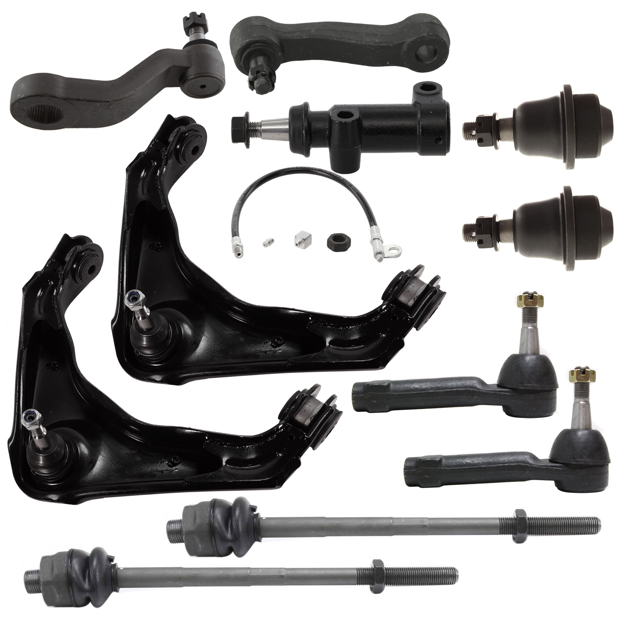 AM SILVERADO SIERRA 2500-99-00 FRONT CONTROL ARM RH AND LH Upper 11 pc kit with Ball Joint Idler Arm Idler Arm Bracket Pitman Arm and Tie Rod End SKU KIT 052324 C99 OEM 15049881-15110013-15224737