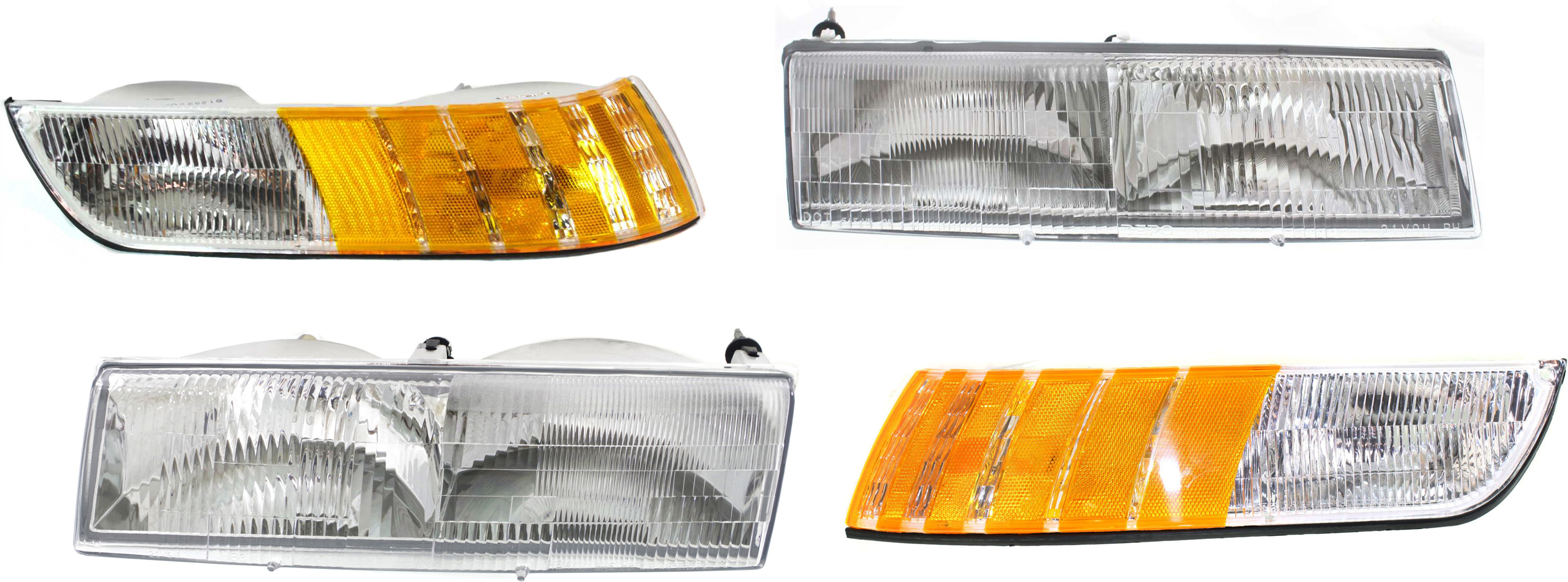 AM GRAND MARQUIS 92-94 HEAD LAMP RH AND LH Assembly Halogen 4 pc Kit with Corner Lights SKU KIT 052417-06 Partslink FO2503126 FO2502126 FO2550114 FO2551114 OEM FOWY13008A FOWY13008B F2MY15A2