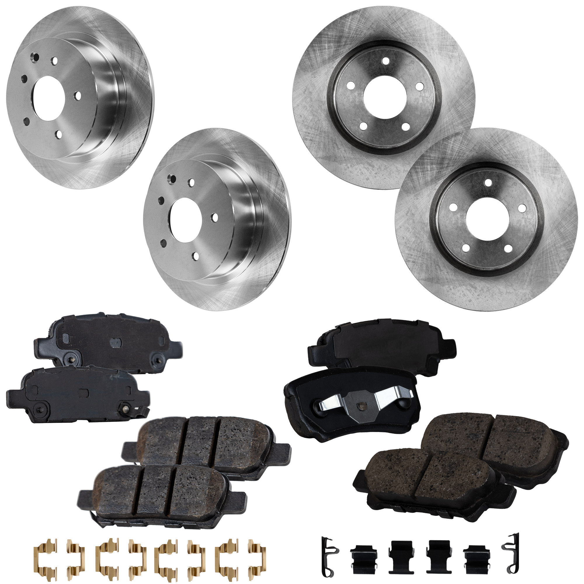 AM ALTIMA 13-21 FRONT AND REAR BRAKE DISC AND PAD KIT 4 Wheel Set SKU KIT 052423-04 OEM 44760-0833555-850377-981780