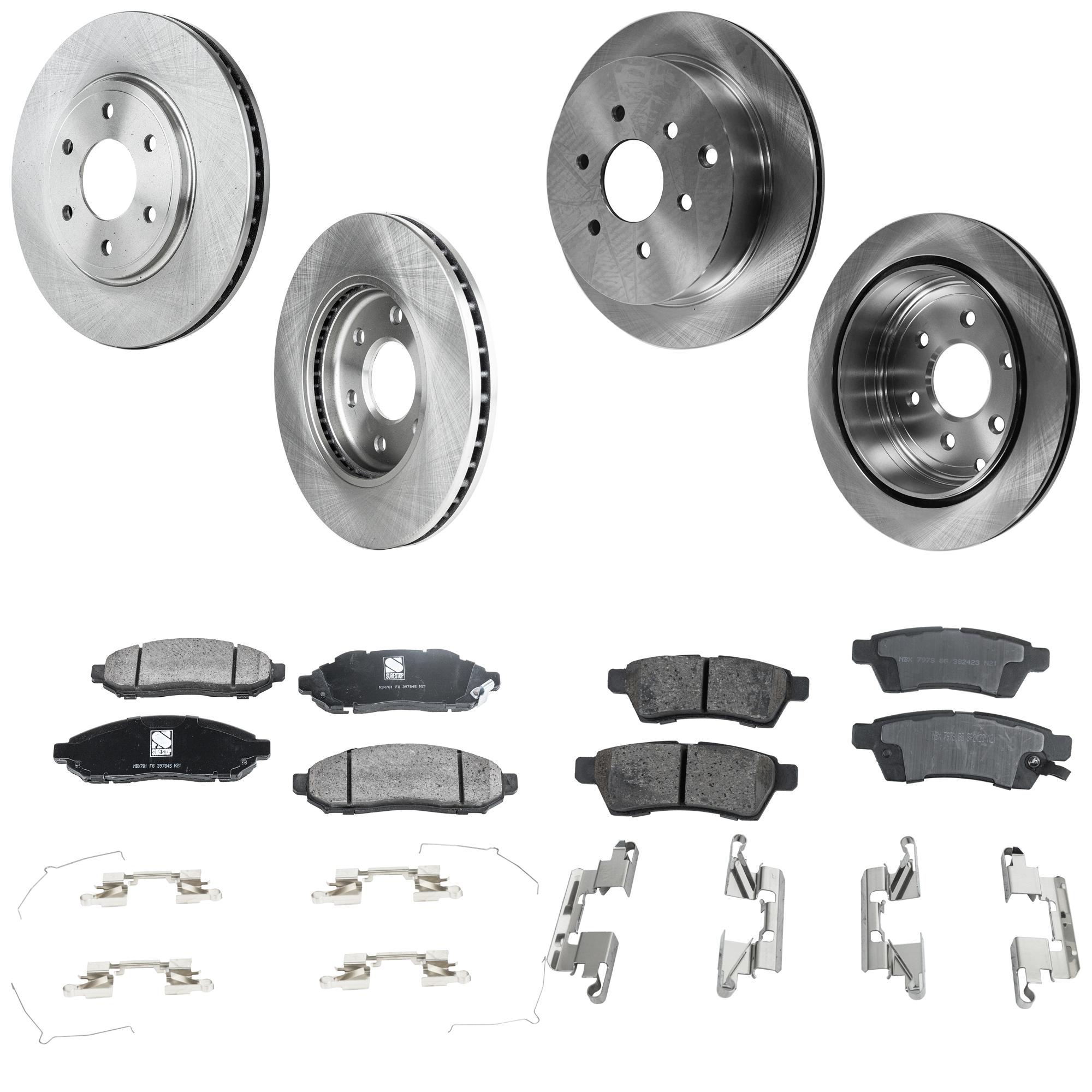 AM FRONTIER 05-19 FRONT AND REAR BRAKE DISC AND PAD KIT 4 Wheel Set SKU KIT 052423-05 OEM 43206EA010-40206EA01A 402069BD