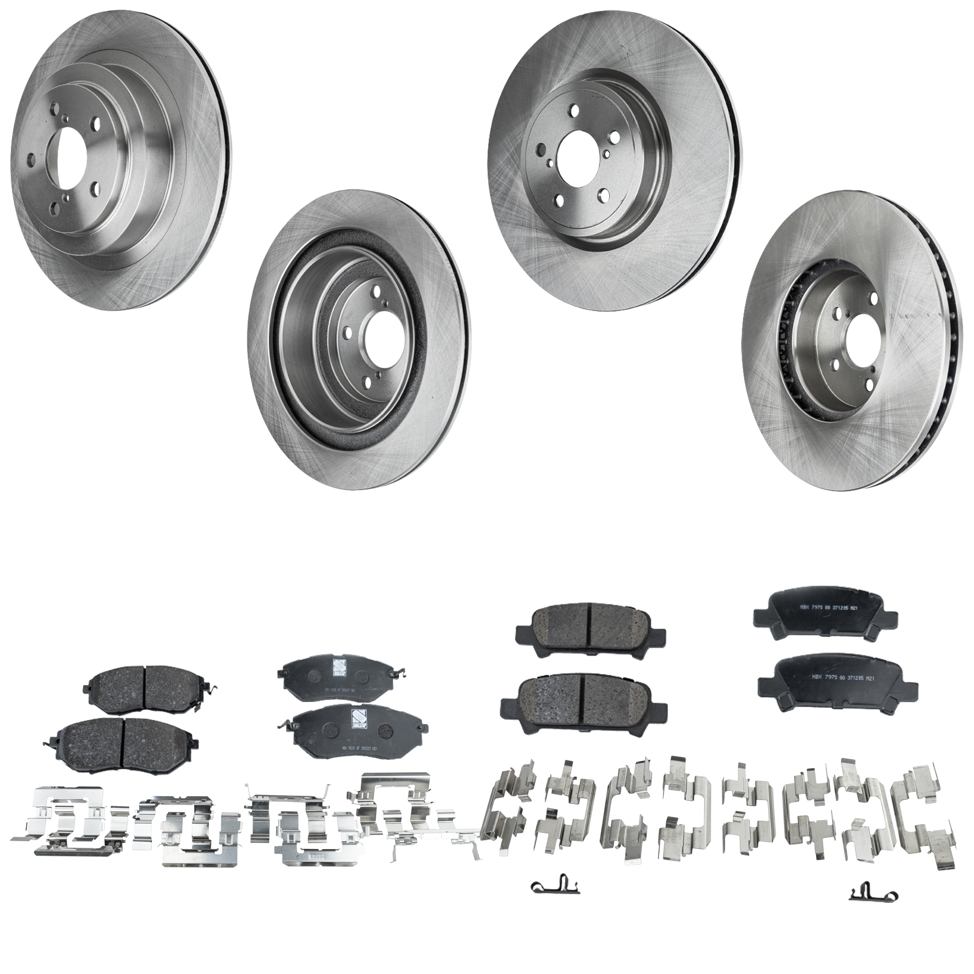 AM LEGACY 05-08 FRONT AND REAR BRAKE DISC AND PAD KIT 4 Wheel Set SKU KIT 052423-09 OEM 26700AE030-26700AE081-26300AG0