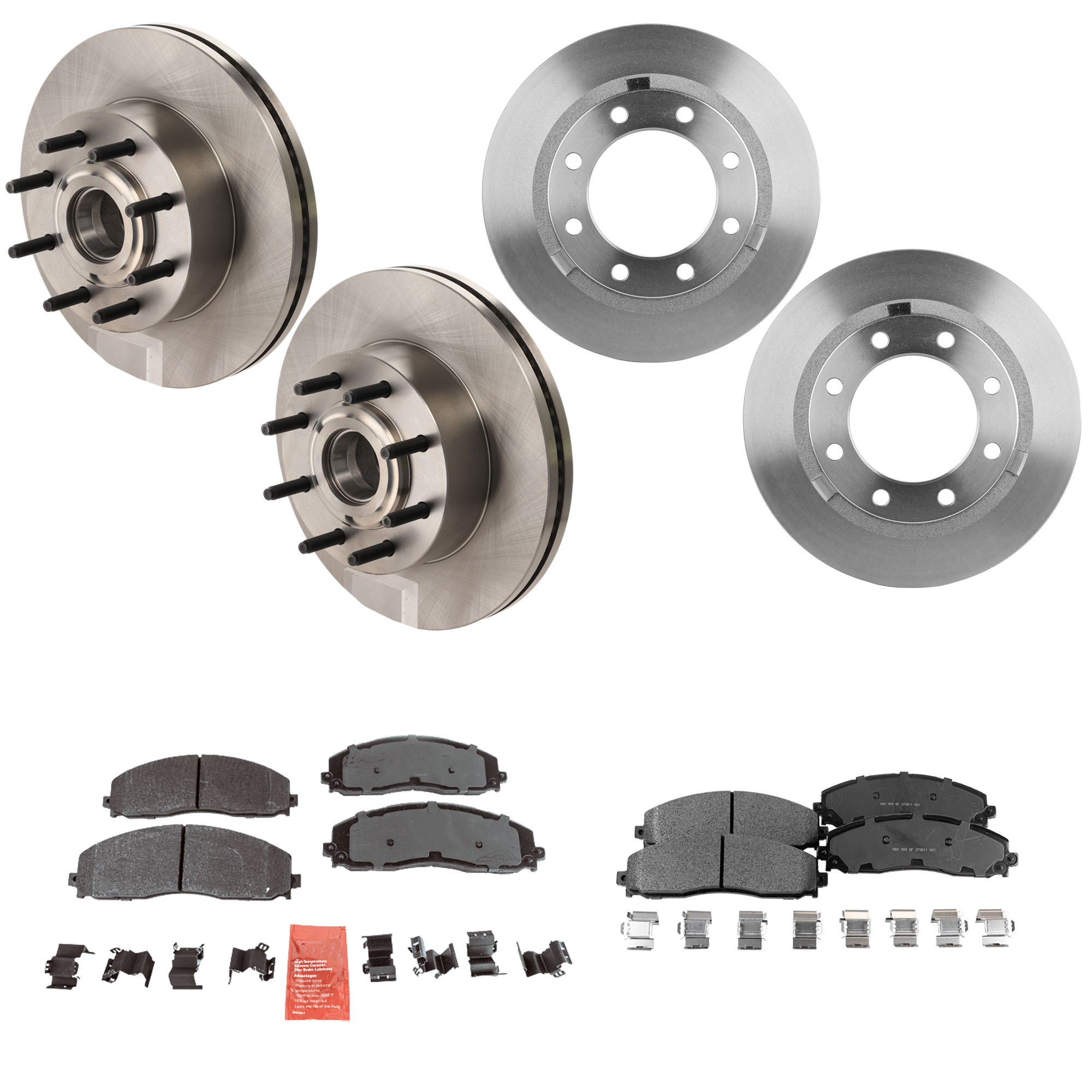 AM F 250 SUPER DUTY 13-17 F 350 SUPER DUTY 13-18 FRONT AND REAR BRAKE DISC AND PAD KIT 4 Wheel Set Plain Surface SKU KIT 052423-113 OEM DC3Z2C026A 42301-850350-600542