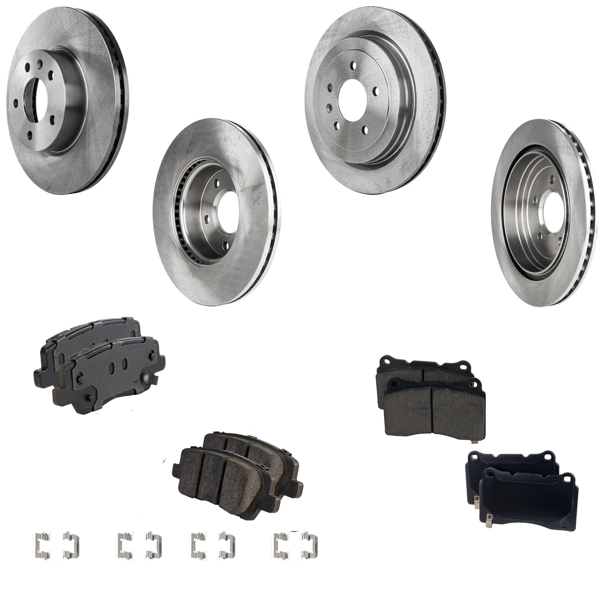AM ATS 15-15 FRONT AND REAR BRAKE DISC AND PAD KIT 4 Wheel Set Plain Surface SKU KIT 052423-123 OEM 13581427-41280-72032-850382-12