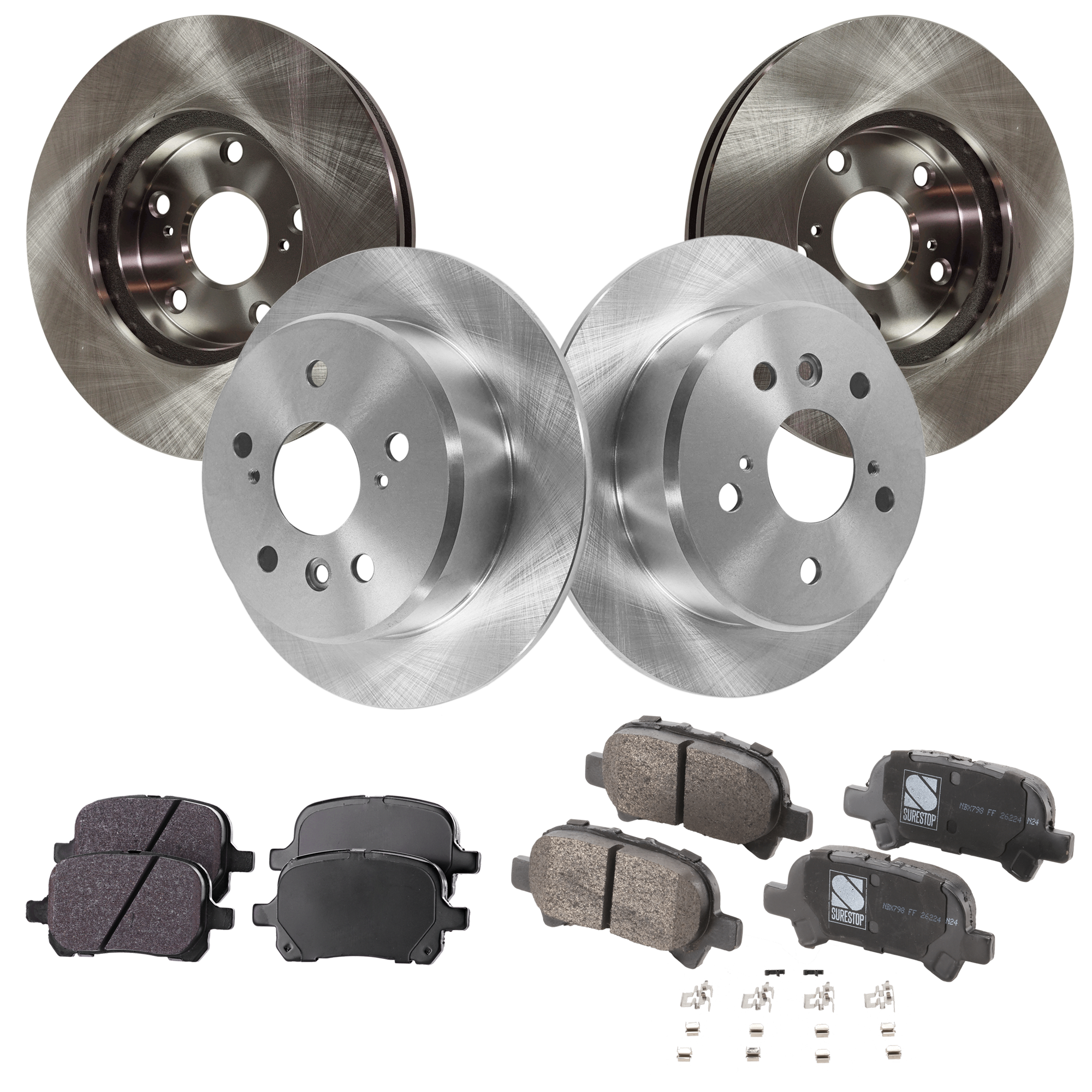 AM CAMRY 00-01 SOLARA 01-03 FRONT AND REAR BRAKE DISC AND PAD KIT 4 Wheel Set USA Built Vehicle SKU KIT 052423-15 OEM 4351233070-4243133010-42431330