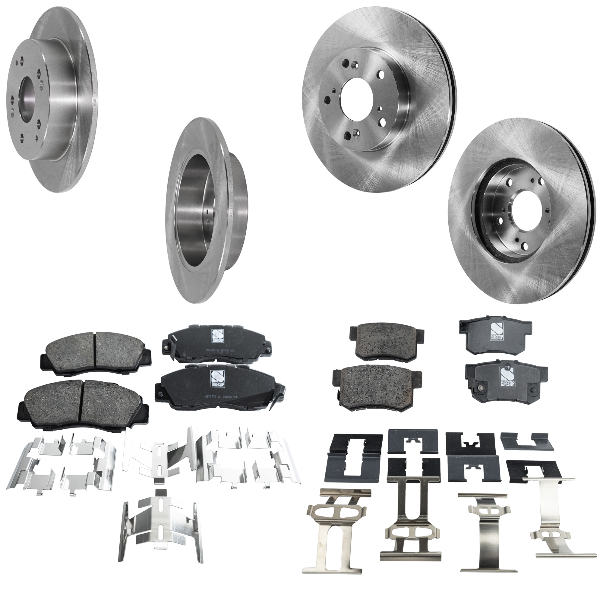 AM ACCORD 99-02 FRONT AND REAR BRAKE DISC AND PAD KIT 4 Wheel Set SKU KIT 052423-18 OEM 45251S87A00-42510S87A00-43022S