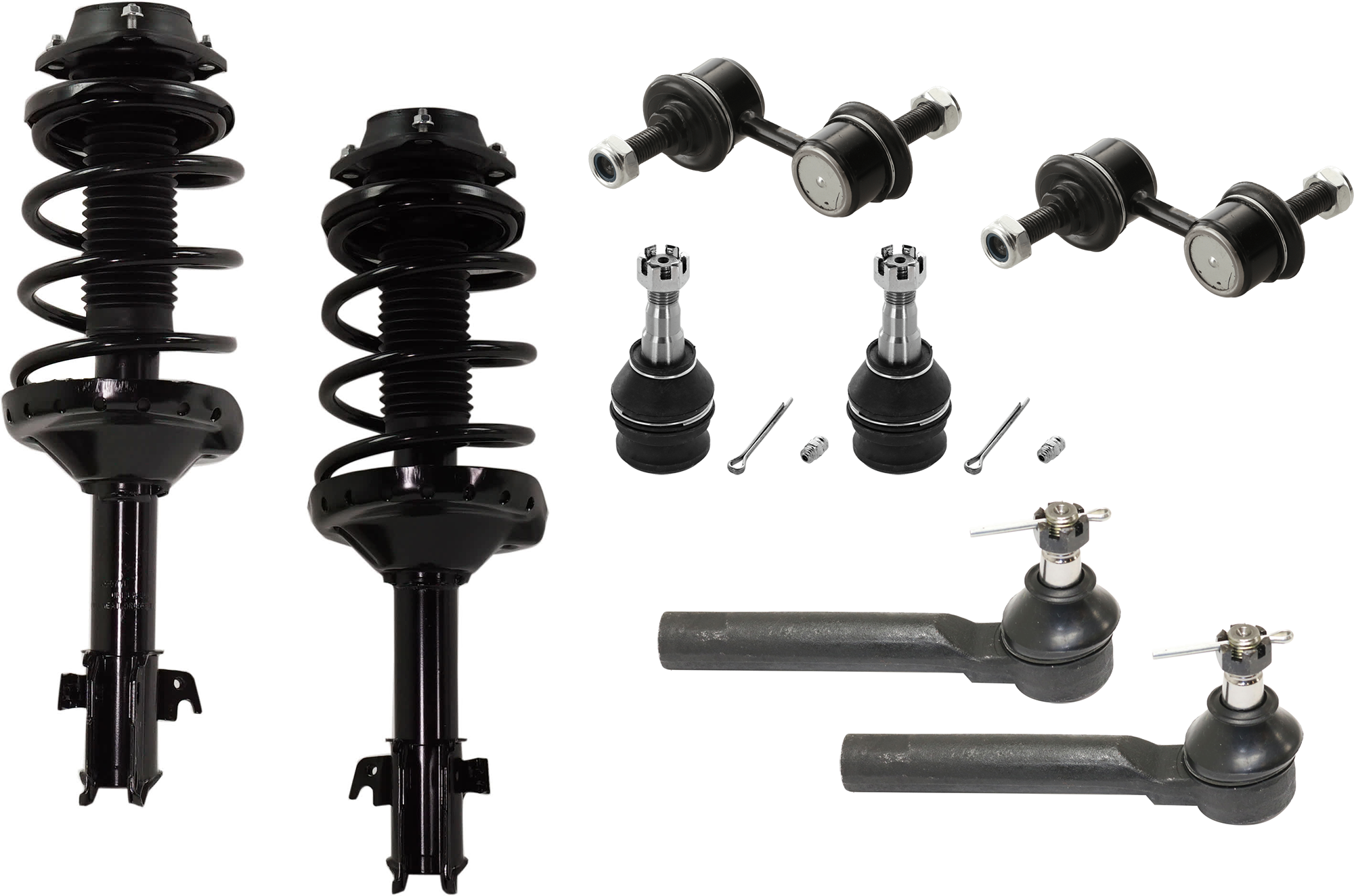 AM FORESTER 06-08 FRONT SUSPENSION KIT RH AND LH 8 pc Kit All Wheel Drive w o Self Levelling Rear Suspension with Ball Joints Loaded Struts Sway Bar Links and Tie Rod Ends SKU KIT 052423-20 OEM 104141-255001-1014105-2601402