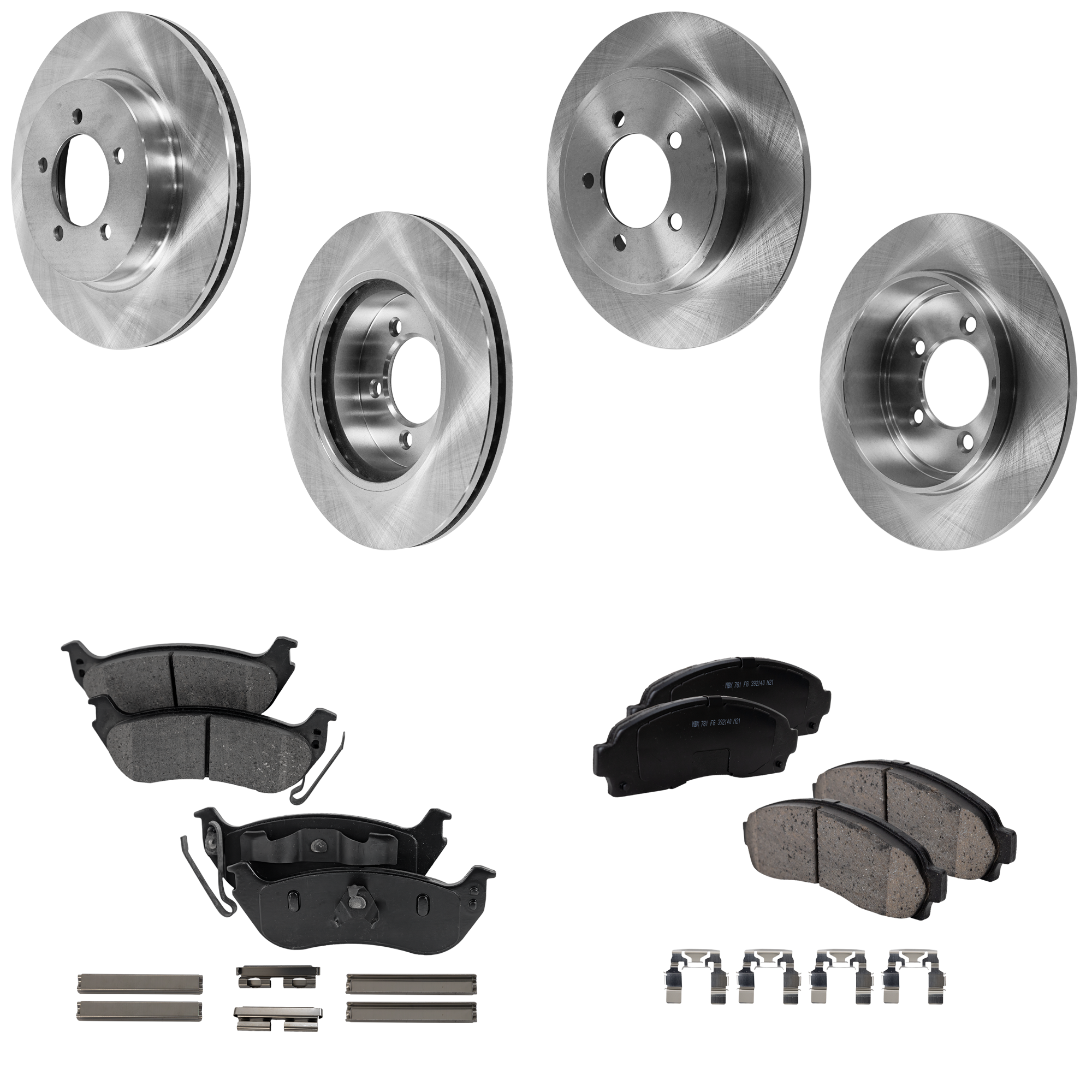 AM EXPLORER MOUNTAINEER 05-05 FRONT AND REAR BRAKE DISC AND PAD KIT 4 Wheel Set Plain Surface 5 Lugs SKU KIT 052423-22 OEM 1L2Z1125AA 1L2Z2C026AA 6L2Z2C0
