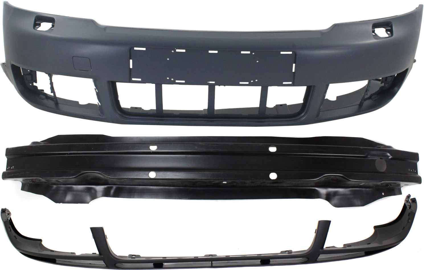 AM A4 A4 QUATTRO 03-05 FRONT BUMPER COVER 3 pc kit with Bumper Reinforcement and Valance SKU KIT 052617-06 Partslink AU1000131 AU1006115 AU1095103 OEM 8E0807103TGRU 8E0807109D 8E080