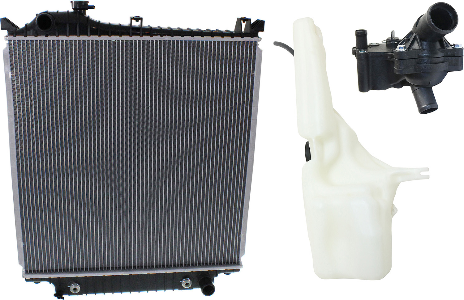 AM EXPLORER EXPLORER SPORT TRAC MOUNTAINEER 07-10 RADIATOR 3 pc kit 4.0L w Thermostat and Coolant Reservoir SKU KIT 052623-102 Partslink FO3010281 FO3014153 OEM 8L2Z8005A 8L2Z8A080B 7295-7310