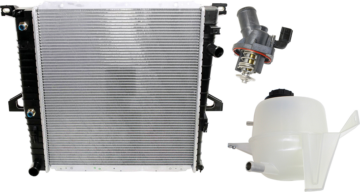 AM RANGER 01-11 RADIATOR KIT 2.3L w Thermostat and Coolant Reservoir SKU KIT 052623-104 Partslink FO3010244 FO3014126 OEM 6L5Z8005AA 2L5Z8A080AA PFM 1S7