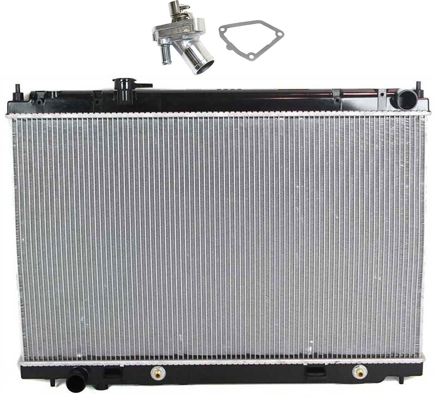 AM M35-06-08 RADIATOR 2 pc kit V6 Gas w Thermostat SKU KIT 052623-115 OEM 21460EG200-14668-32178-34041-3