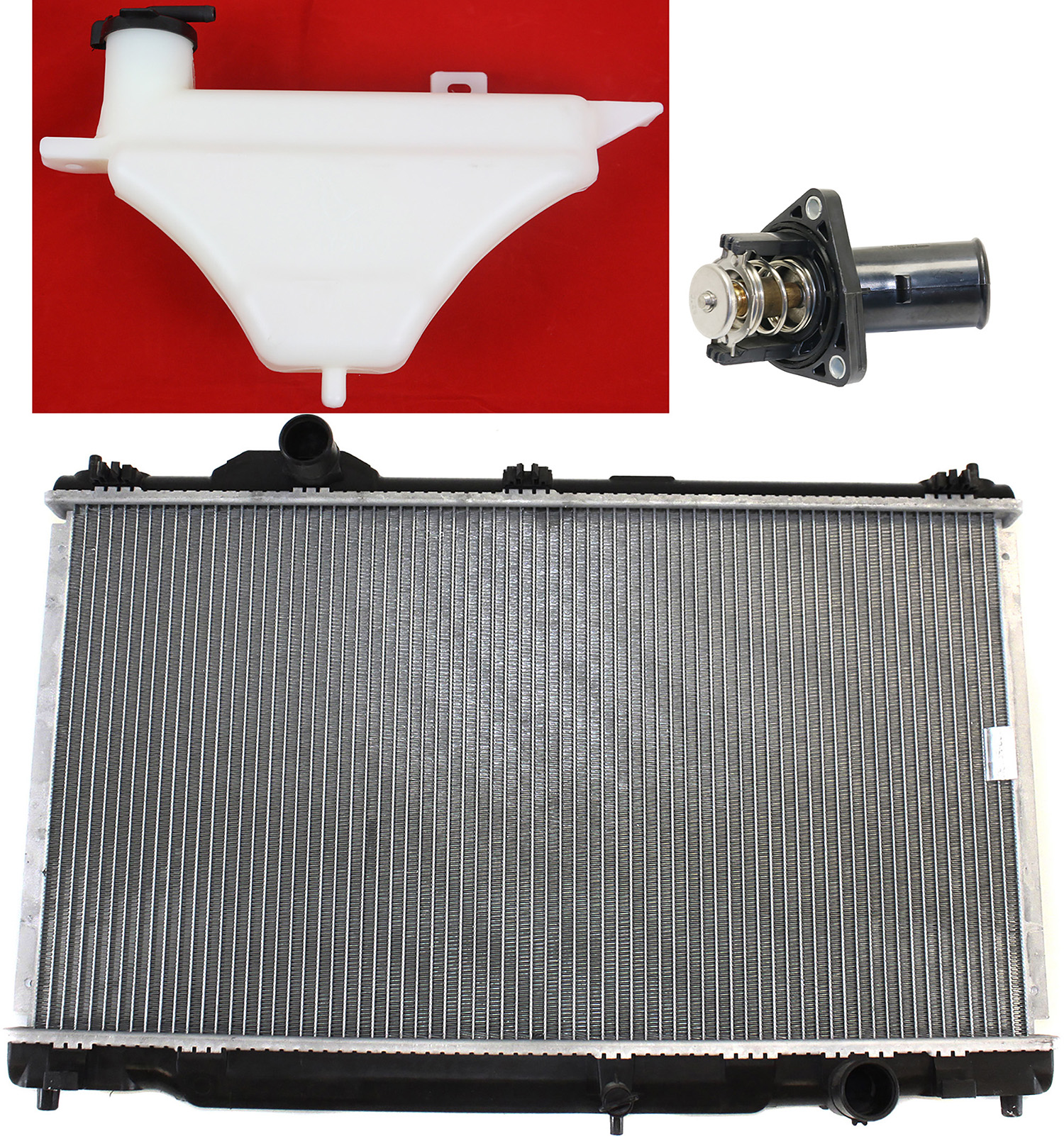 AM IS250 IS350-06-15 RADIATOR 3 pc kit w Thermostat and Coolant Reservoir SKU KIT 052623-129 Partslink LX3010135 LX3014103 OEM 1640031440-1647031080-16031310
