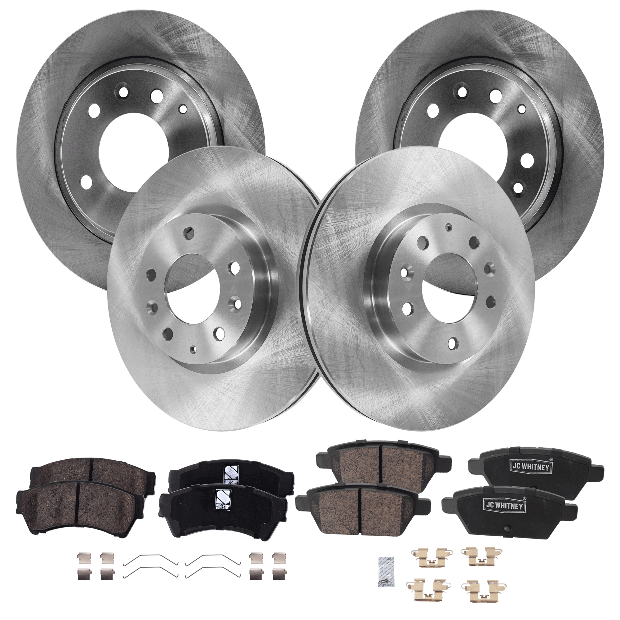 AM FUSION MKZ 10-12 FRONT AND REAR BRAKE DISC AND PAD KIT 4 Wheel Set Plain Surface 5 Lugs Cast Iron Ceramic SKU KIT 052623-13 OEM 6E5Z1125AA GP7Y3325XB 9E5Z1125