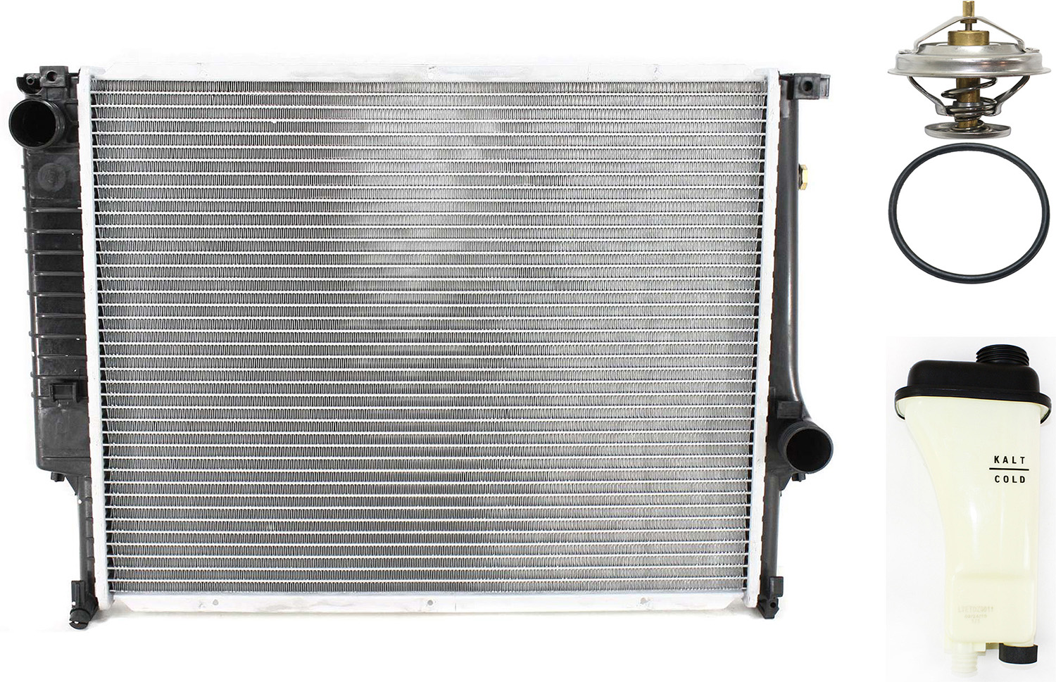 AM 3 SERIES 92-99 RADIATOR KIT 6 Cyl 2.5L 2.8L E36 Body w Thermostat and Coolant Reservoir SKU KIT 052623-33 Partslink BM3010105 BM3014103 OEM 17111469179-17111723520-3089-1