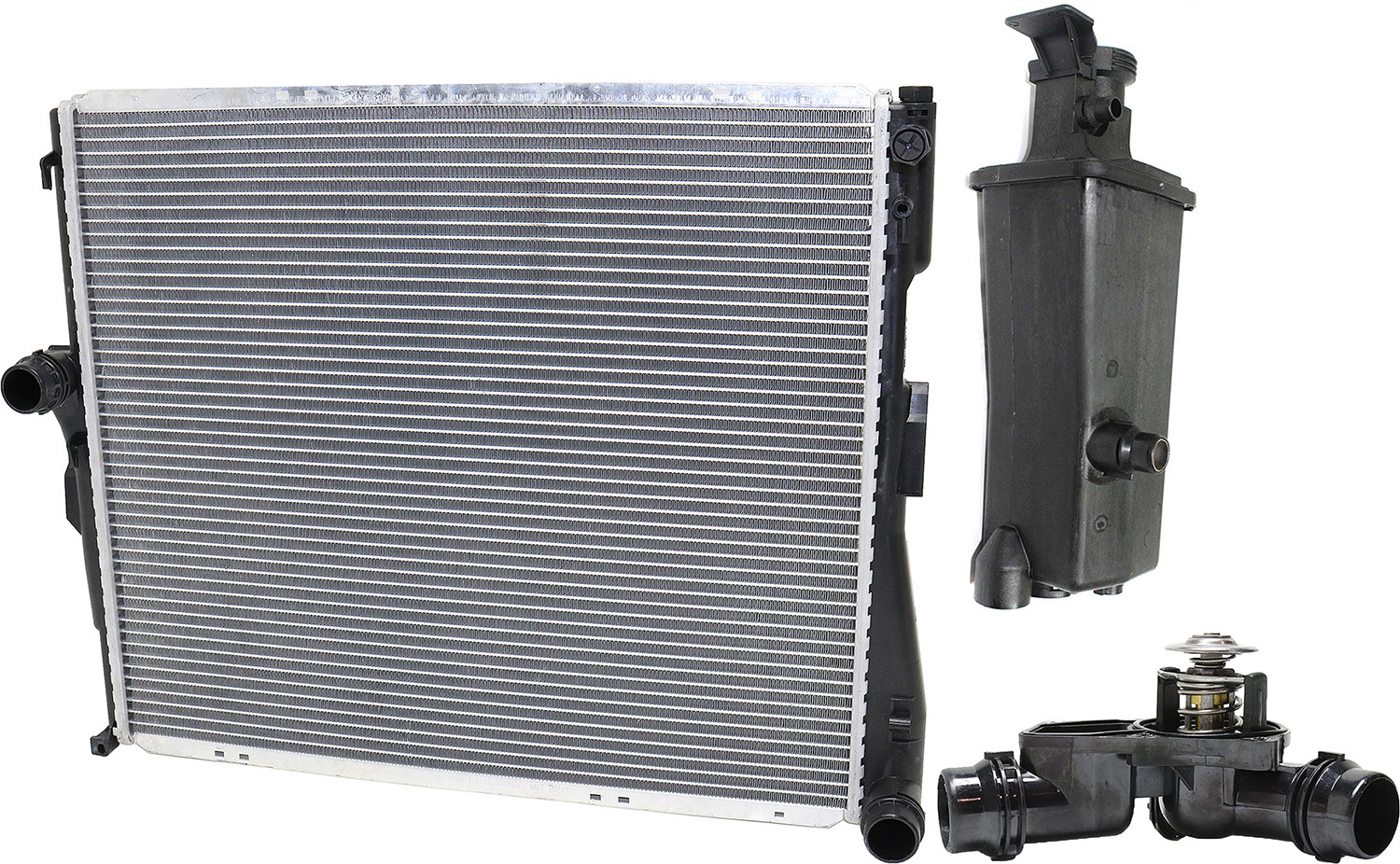 AM X3-04-06 RADIATOR 3 pc kit Aluminum Core 6 Cyl. 2.5L 3.0L Engine 1 Row Core w Thermostat and Coolant Reservoir SKU KIT 052623-41 Partslink BM3010143 BM3014102 OEM 17113400013-17117573781