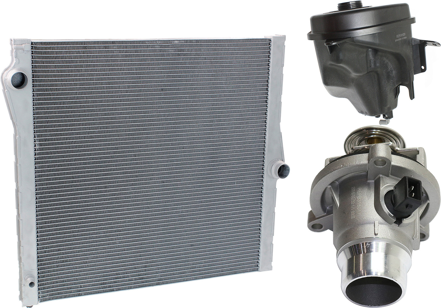 AM X5-07-10 RADIATOR 3 pc kit 8 Cyl 4.8L w Thermostat and Coolant Reservoir SKU KIT 052623-49 OEM 17117585036-17137647290-115375