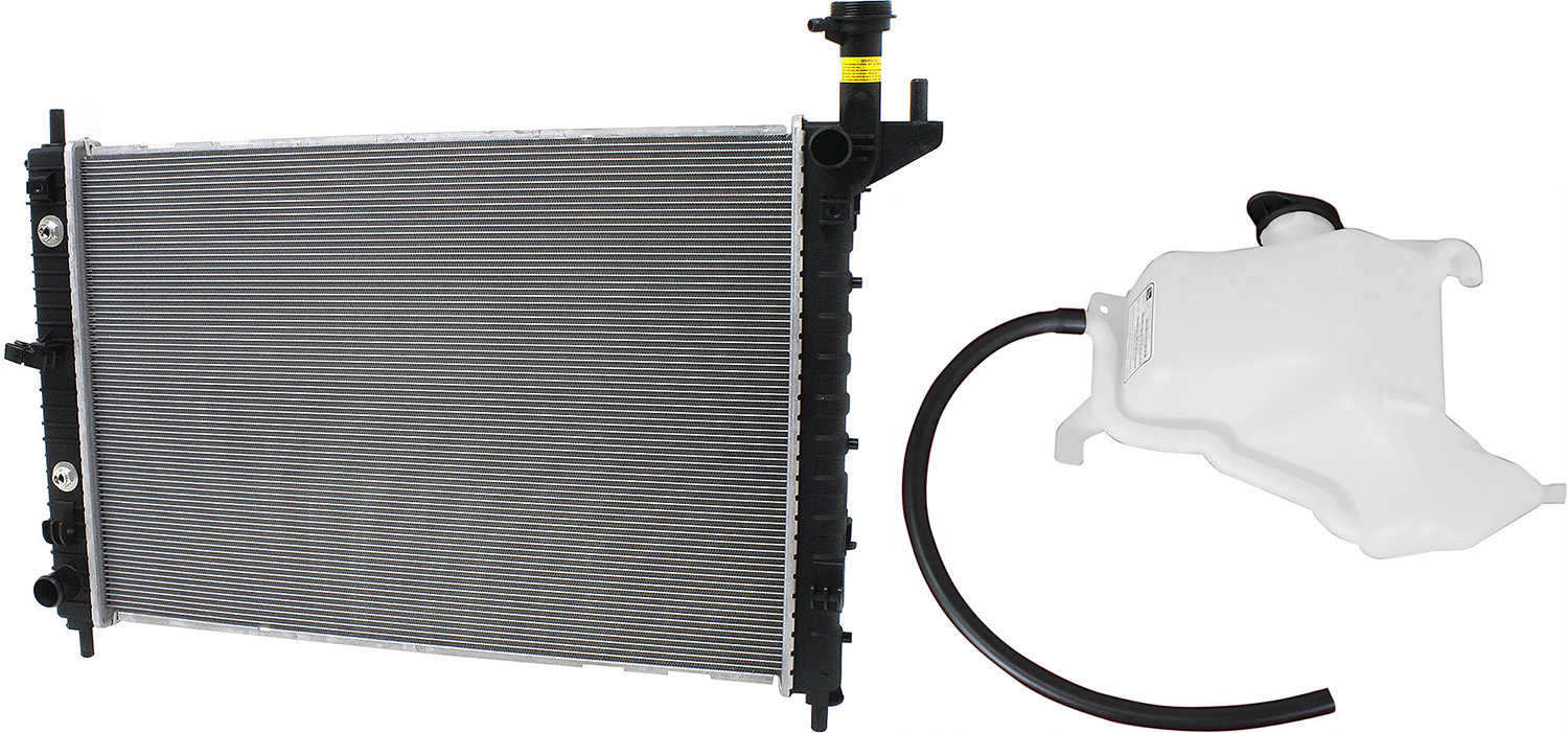 AM ACADIA 07-14 ENCLAVE 08-14 RADIATOR 2 pc kit 6 Cyl 3.6L Standard Duty Cooling w Coolant Reservoir SKU KIT 052623-55 Partslink GM3010512 GM3014105 OEM 23347008-20841737-25846051