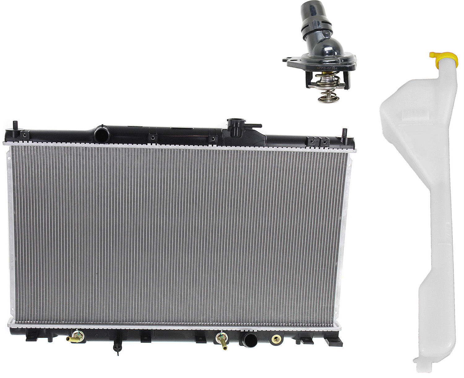 AM ELEMENT 07-11 RADIATOR 3 pc kit 4 Cyl 2.4L w Thermostat and Coolant Reservoir SKU KIT 052623-61 Partslink HO3010219 HO3014122 OEM 19010PZDA62-19101PZDA01-19301R