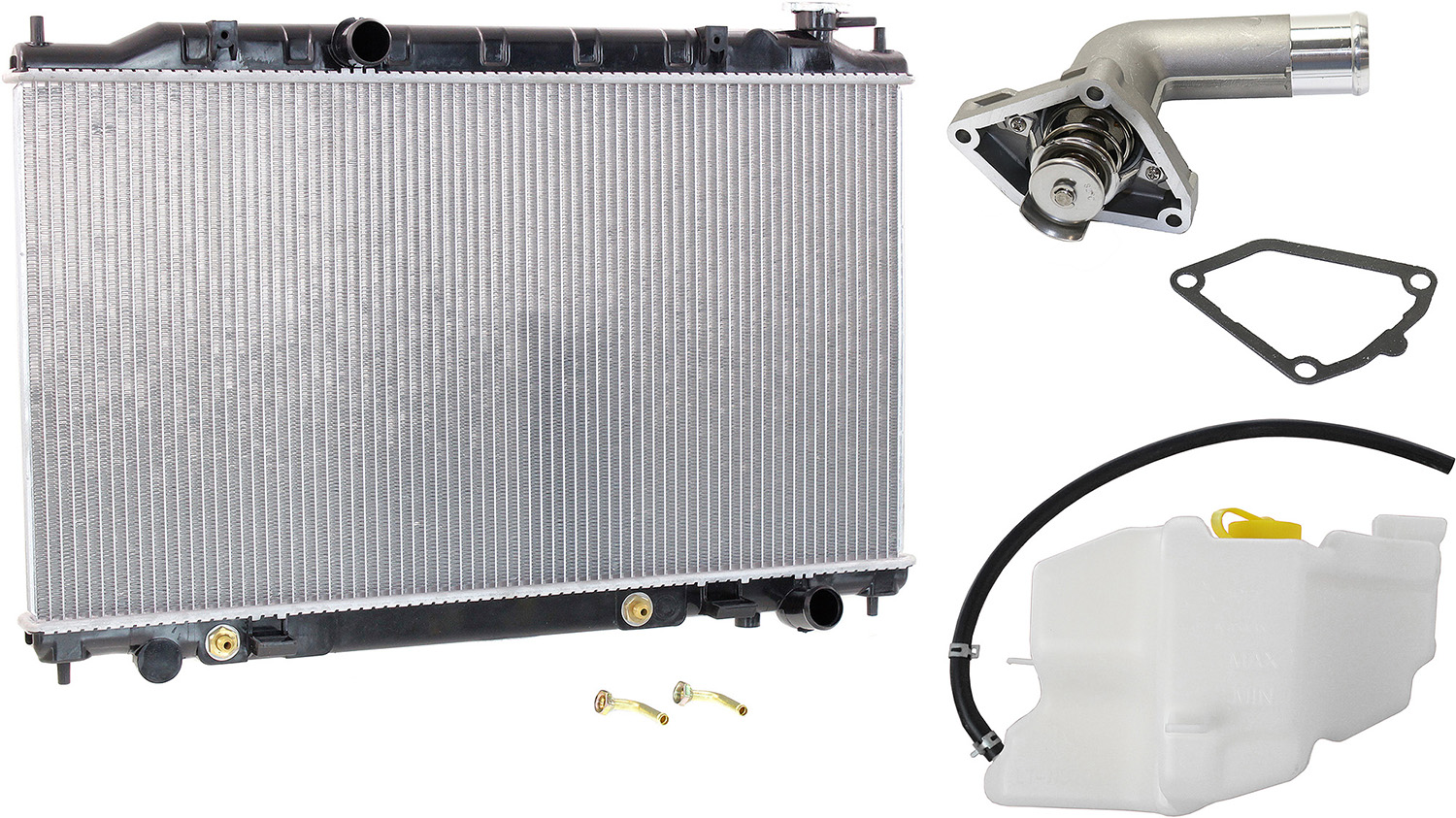 AM ALTIMA 04-06 RADIATOR 3 pc kit 6 Cyl 3.5L w Thermostat and Coolant Reservoir SKU KIT 052623-62 Partslink NI3010194 NI3010203 NI3010195 NI3014105 OEM 214608Y100-217108J000-217105Z0