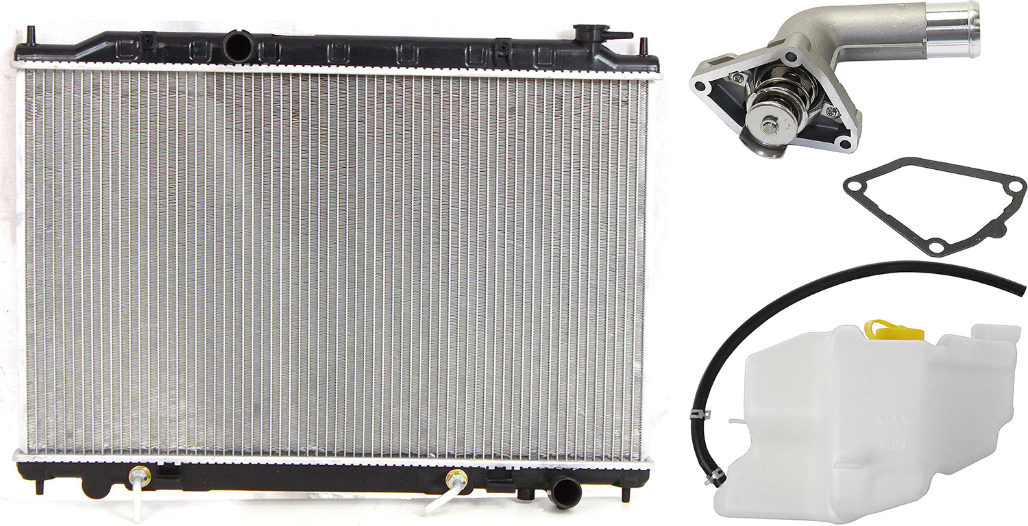 AM QUEST 04-09 RADIATOR 3 pc kit 6 Cyl 3.5L w Thermostat and Coolant Reservoir SKU KIT 052623-65 Partslink NI3010198 NI3014105 OEM 214605Z200-217108J000-217105Z0
