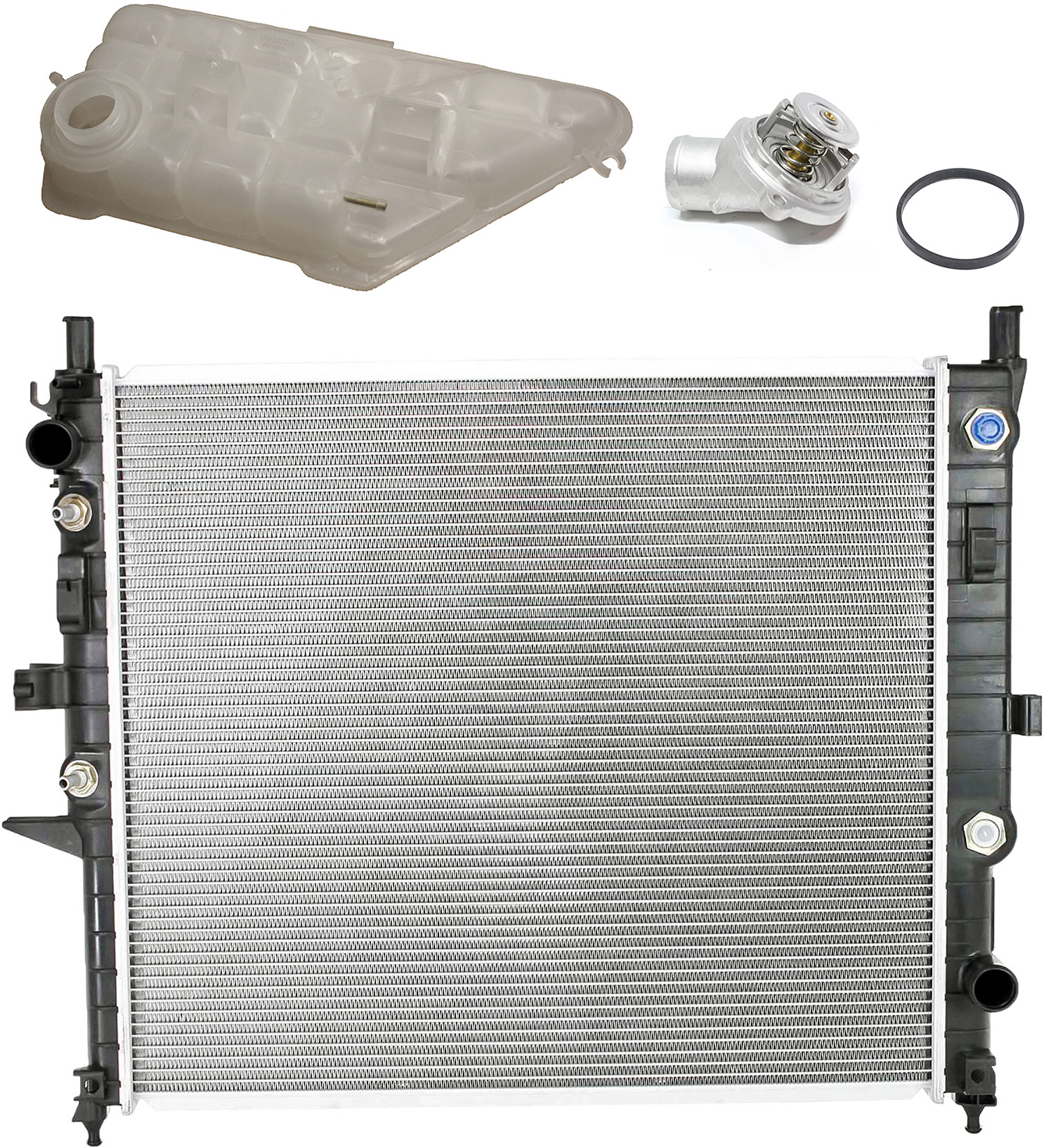AM ML320-98-03 RADIATOR 6 Cyl 3.2L 3.7L 8 Cyl 4.3L 5.0L w Coolant Reservoir Water Outlet SKU KIT 052623-76 Partslink MB3010125 MB3014100 OEM 1-635-000-003-163-500-000-000-000-000