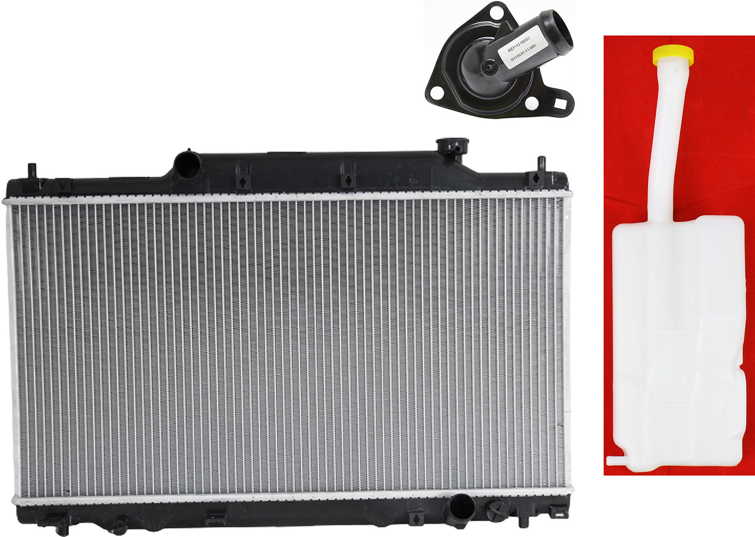AM CIVIC 02-05 RADIATOR KIT 4 Cyl 2.0L w Thermostat and Coolant Reservoir SKU KIT 052623-79 Partslink HO3010182 HO3014114 OEM 19010PRA003-19101PRA000