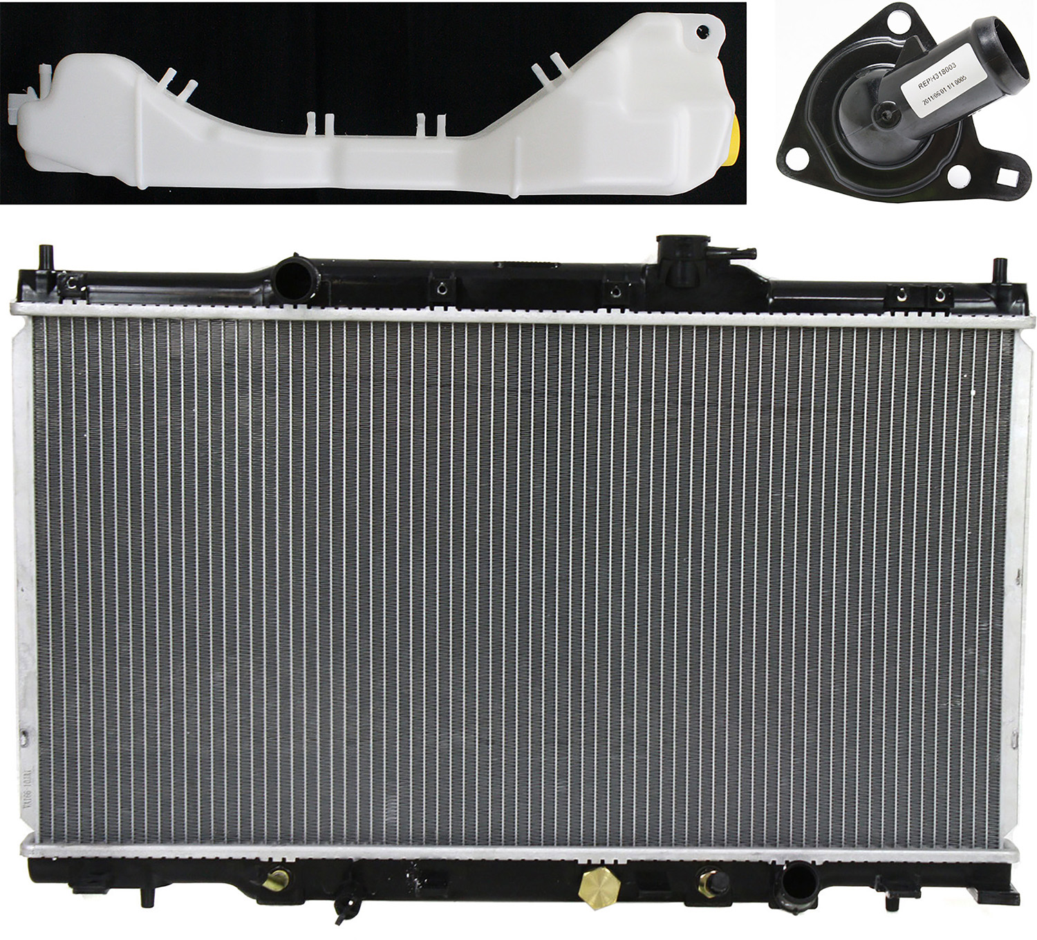 AM CR V 02-06 RADIATOR 3 pc kit 4 Cyl 2.4L w Thermostat and Coolant Reservoir SKU KIT 052623-80 Partslink HO3010179 HO3014112 OEM 19010PPLA51-19101PNB000