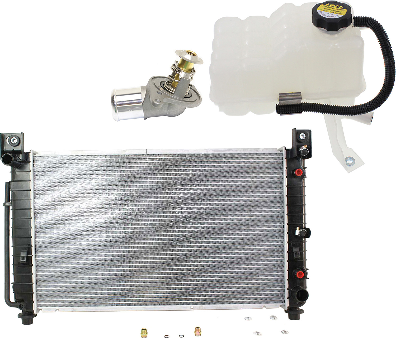 AM SILVERADO SIERRA 1500-99-03 RADIATOR 3 pc Kit Auto Trans 8 Cyl 4.8L 5.3L Eng. Aluminum 28 in Core Size w o Tow Package w Thermostat and Coolant Reservoir SKU KIT 052623-88 Partslink GM3010436 GM3014121 OEM 15193110-15808716 PFM 12571261