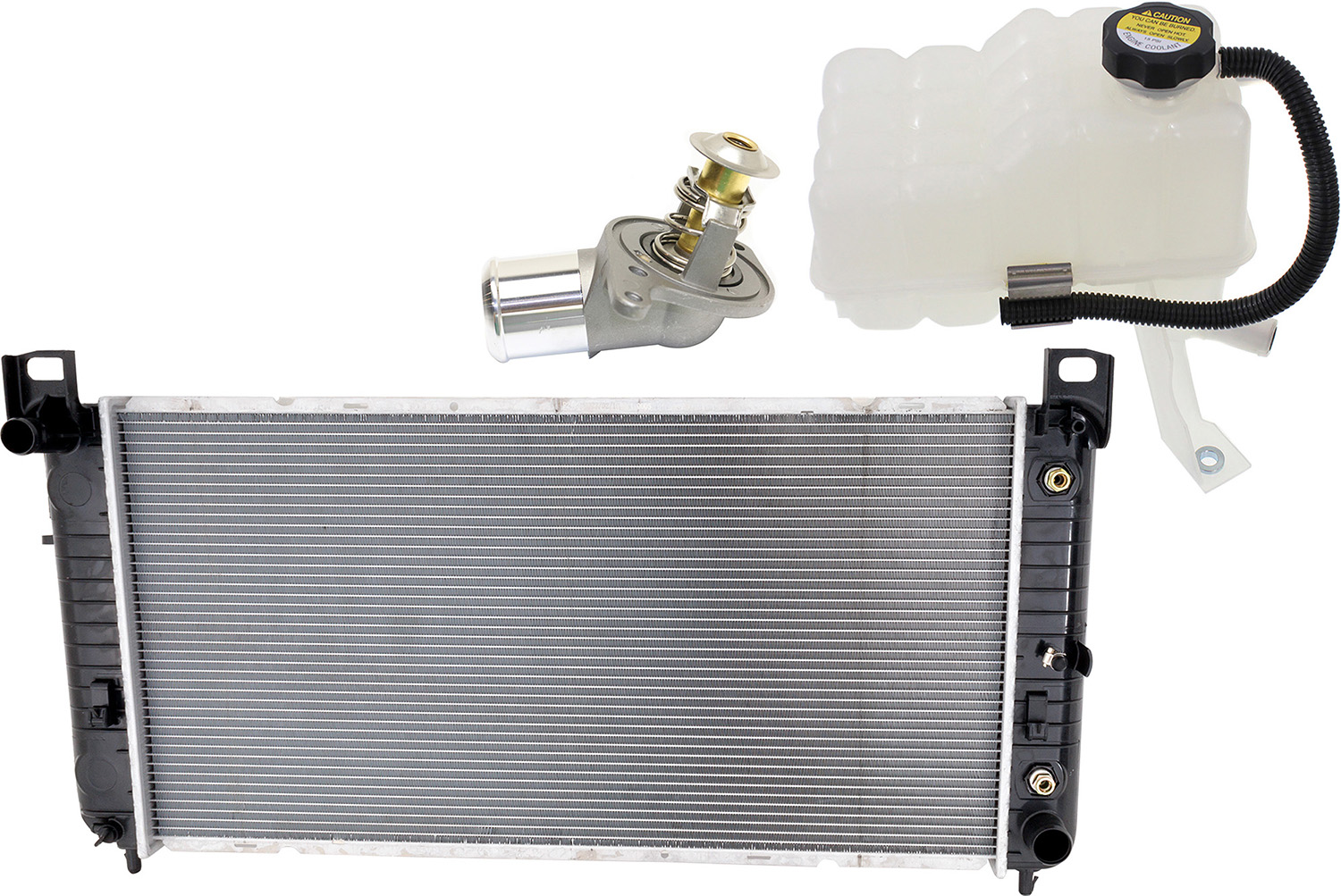 AM ESCALADE 02-03 RADIATOR 8 Cyl 5.3L Engine 3 pc kit w Thermostat and Coolant Reservoir SKU KIT 052623-89 Partslink GM3010275 GM3014121 OEM 22840117-15808716 PFM 12571261