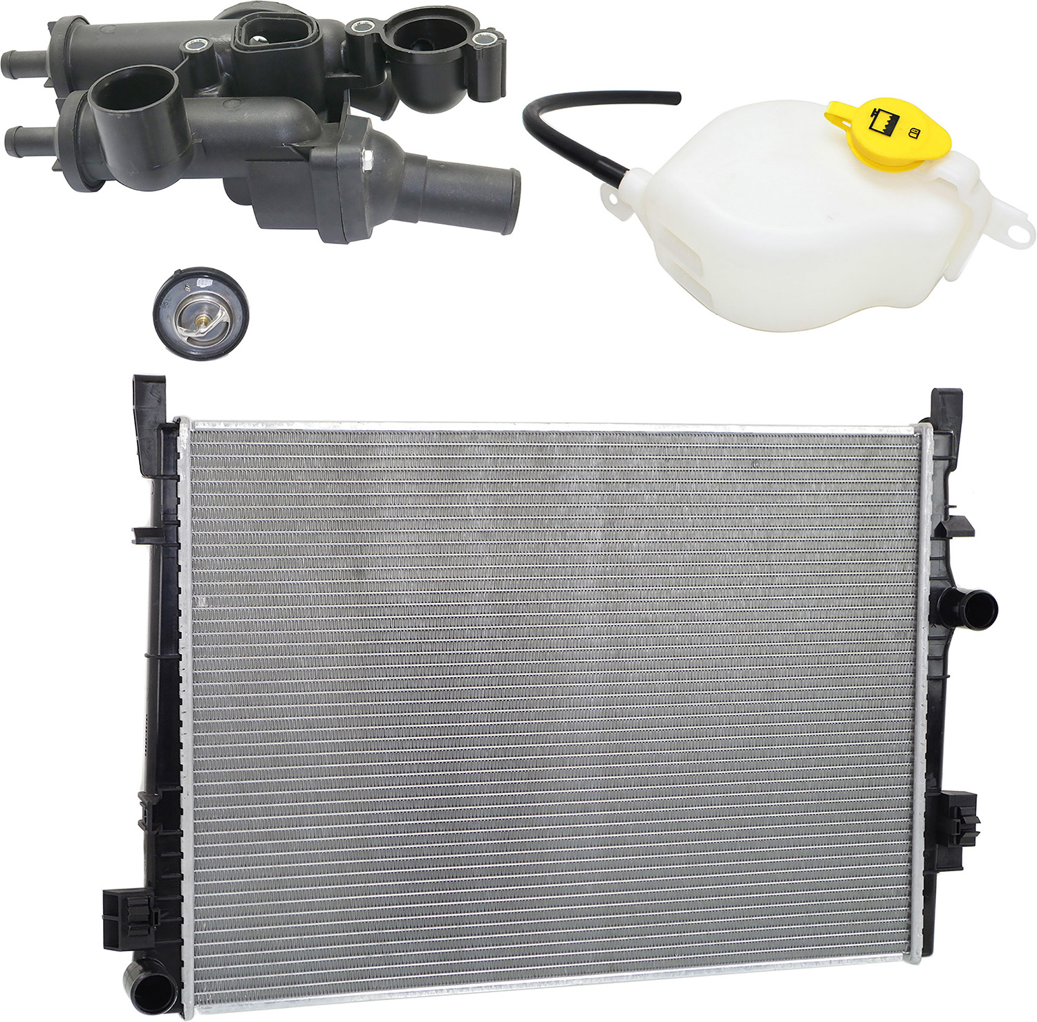 AM JOURNEY 09-20 RADIATOR 4 Cyl 2.4L Engine 3 pc kit w Coolant Reservoir and Thermostat Housing SKU KIT 052623-97 Partslink CH3010348 CH3014137 OEM 68038238AB 5058455AD 06508355A