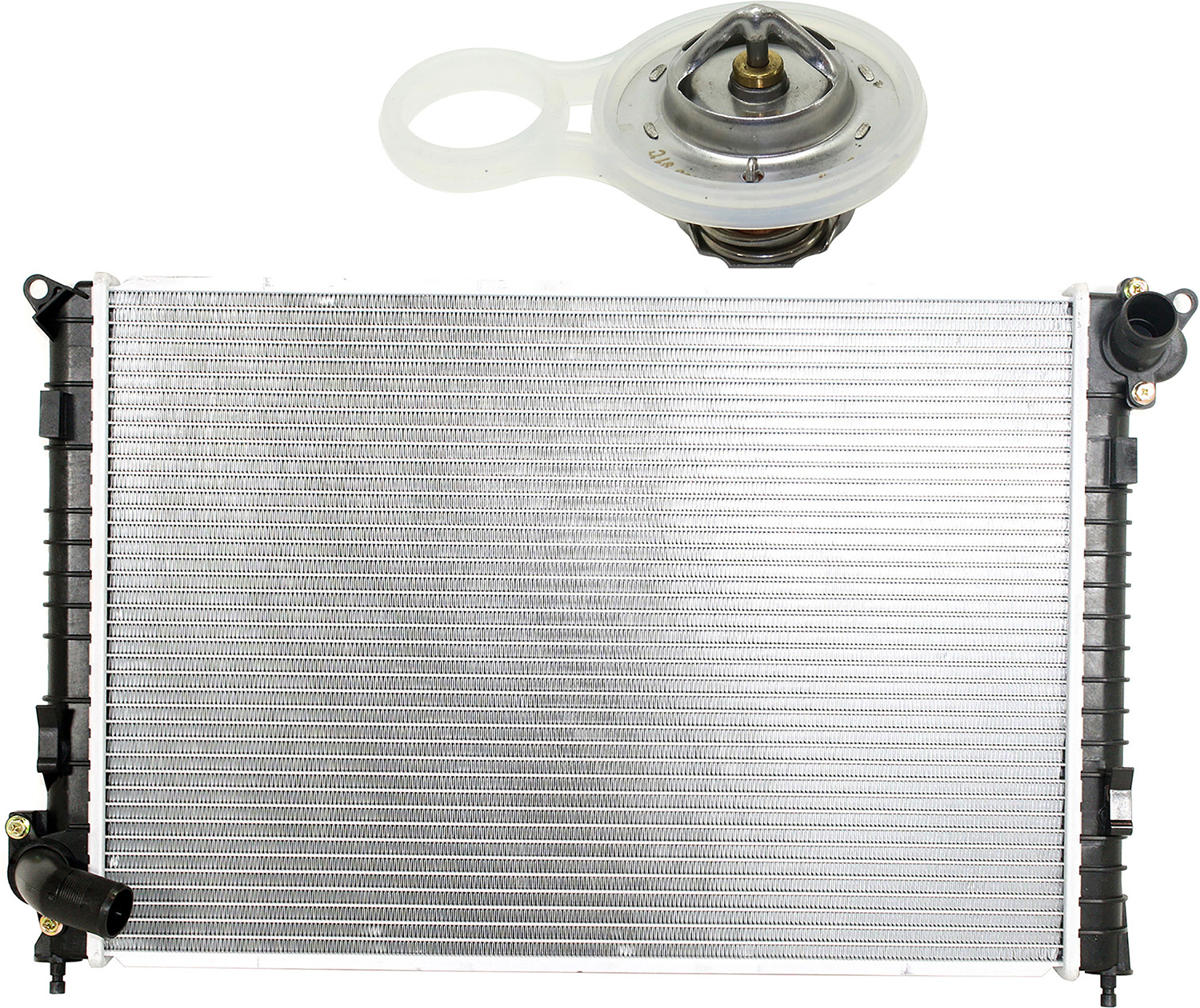 AM COOPER 02-08 RADIATOR 2 pc kit 4 Cyl Non Turbo w Thermostat SKU KIT 052623-99 OEM 17117570821-11531485847-115375