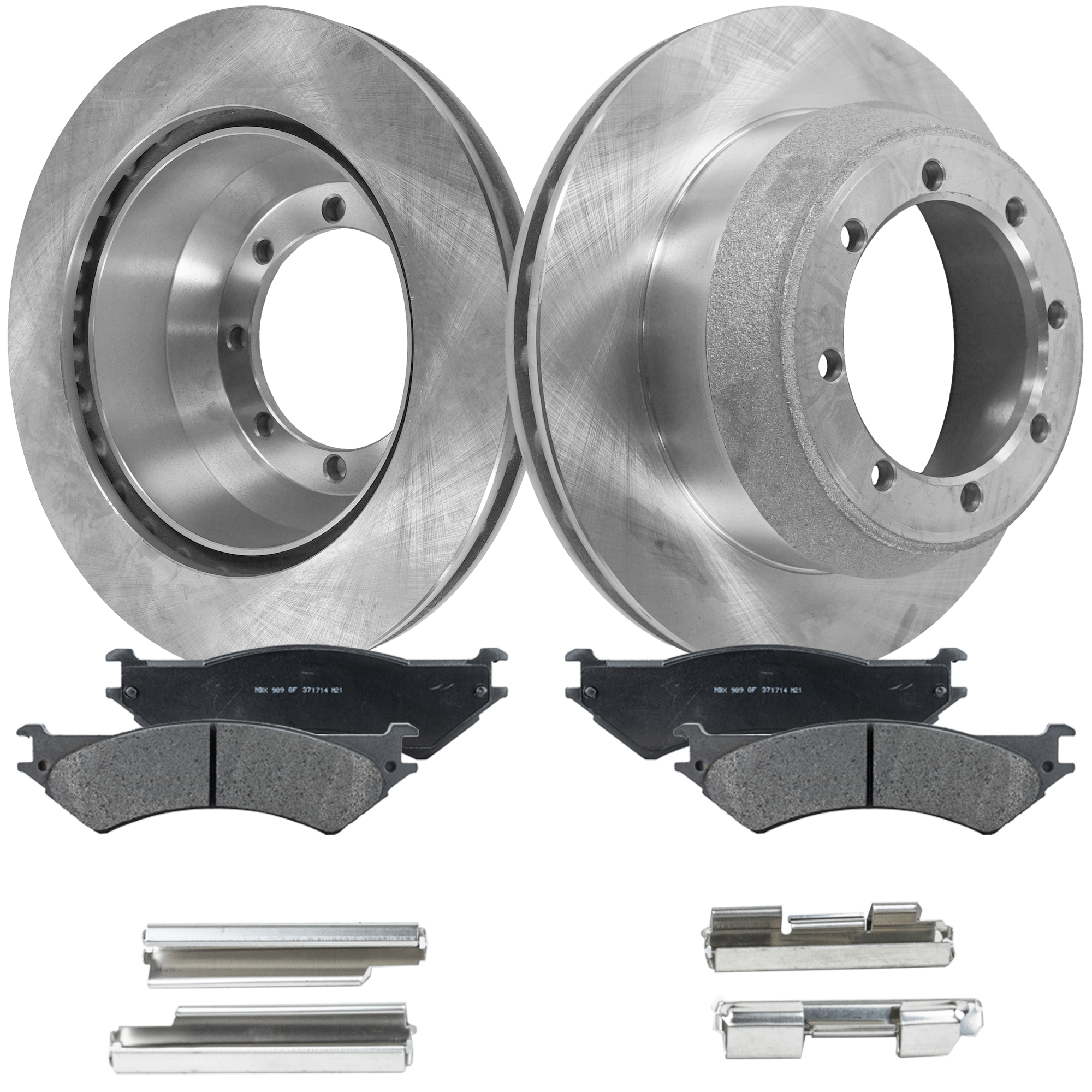 AM E 350 ECONOLINE CLUB WAGON 99-02 REAR BRAKE DISC AND PAD KIT 2 Wheel Set SKU KIT 052721-115 OEM XC2Z2C026BB 2C2Z2200AA 6C2Z220