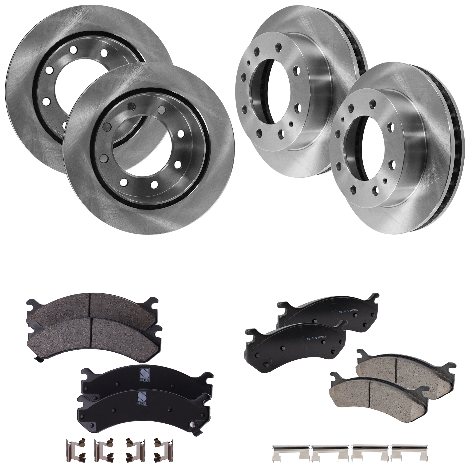 AM SIERRA 2500-99-04 SUBURBAN 2500-00-13 FRONT AND REAR BRAKE DISC AND PAD KIT 8 pc kit SKU KIT 052721-35 OEM 15712803-18060654-15886462-180
