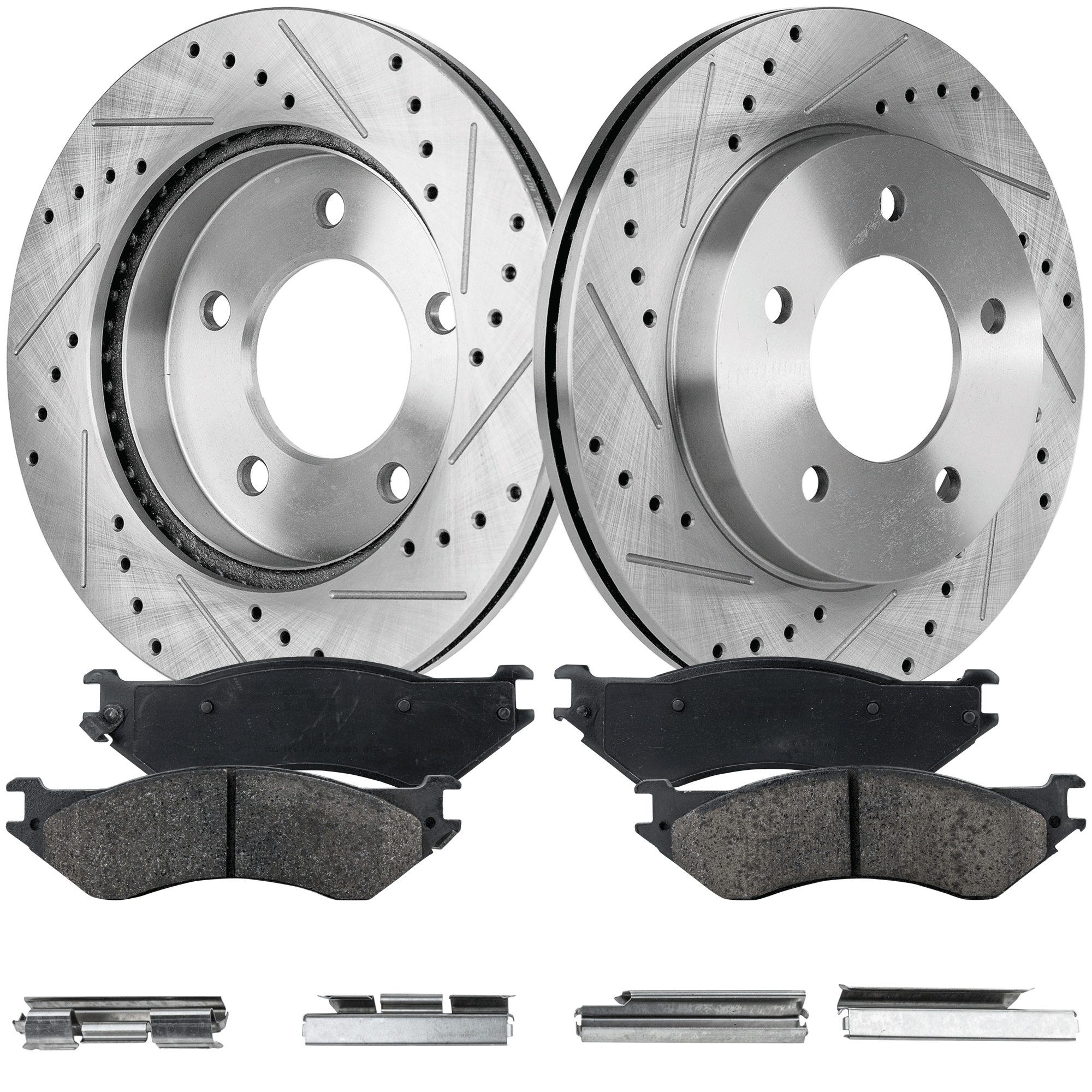 AM F 150-00-03 F 150 HERITAGE 04-04 FRONT BRAKE DISC AND PAD KIT 4 pc kit Cross drilled and Slotted SKU KIT 052721-87 OEM 19773-27015-54042-65925-66630