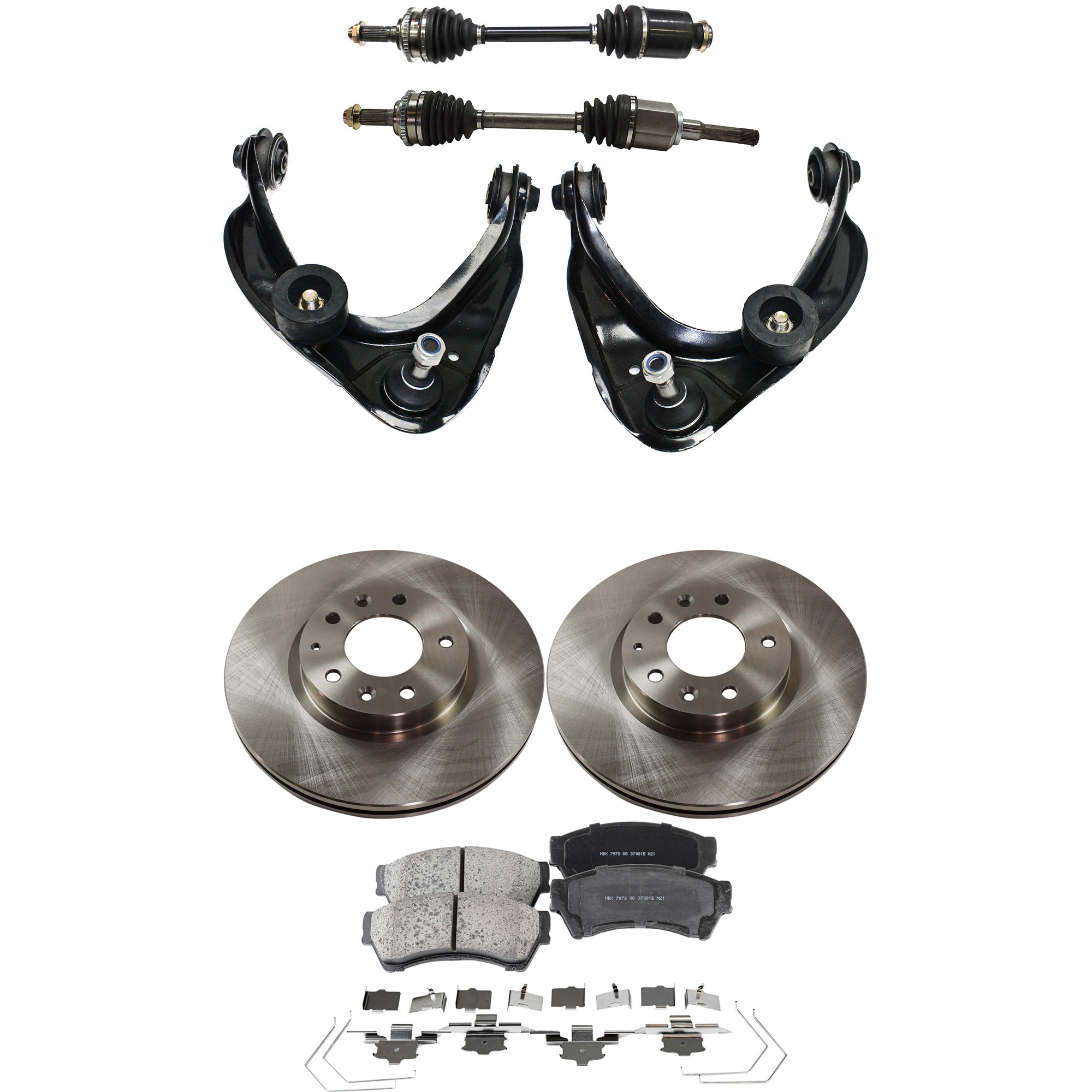 AM MILAN 10-11 FUSION 10-12 FRONT CV AXLE ASSEMBLY RH AND LH 8 pc kit with Brake Discs Brake Pad Set and Control Arms SKU KIT 052722-175 OEM 6E5Z1125AA GP7Y3325XB 9E5Z1125