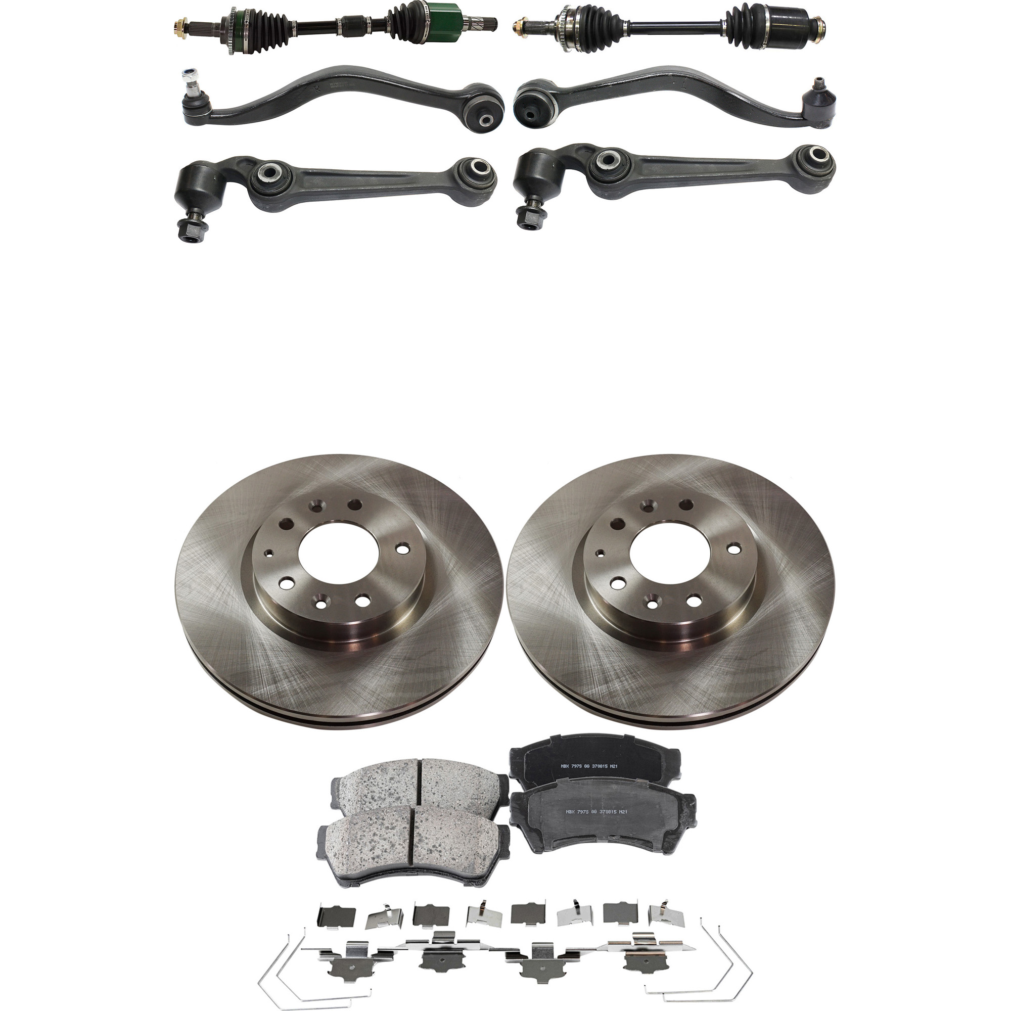 AM FUSION MILAN 07-09 FRONT CV AXLE ASSEMBLY RH AND LH 9 pc kit with Brake Discs Brake Pad Set and Control Arms SKU KIT 052722-228 OEM 6E5Z1125AA GP7Y3325XB 9E5Z1125