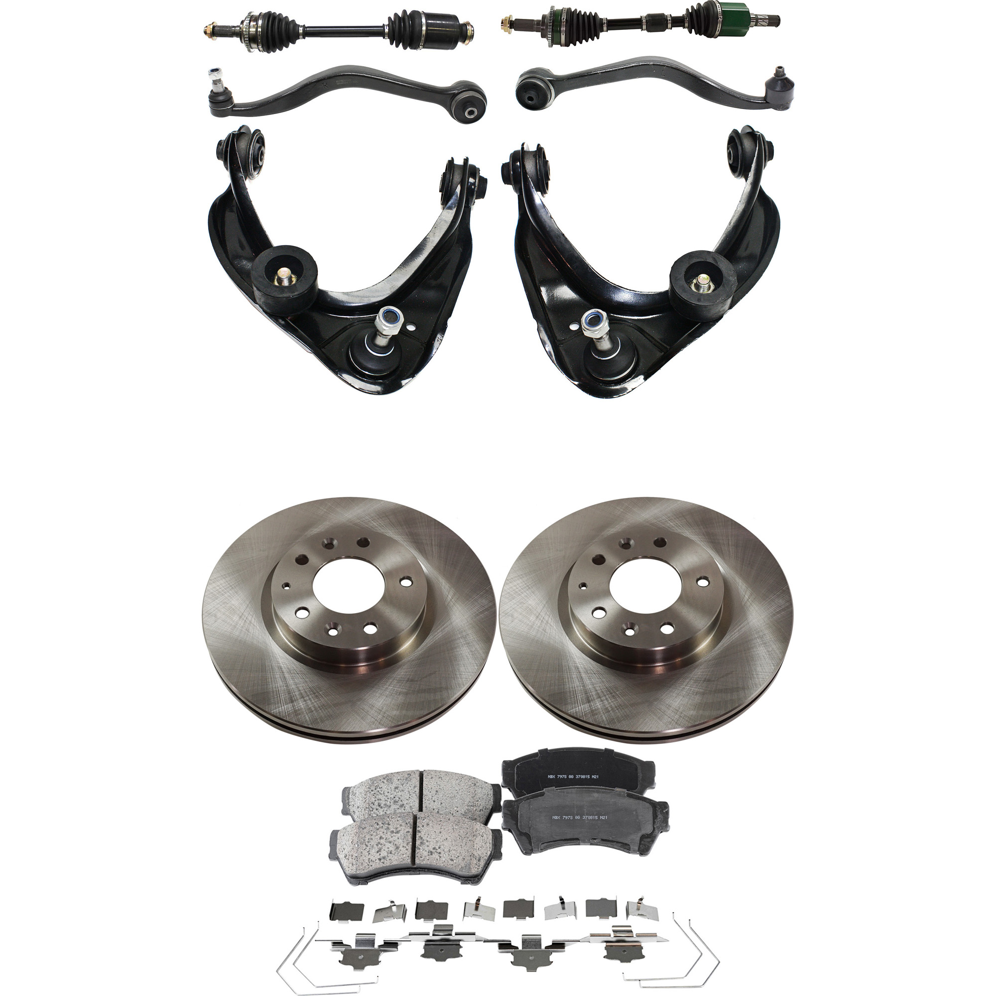 AM FUSION MILAN 06-09 FRONT CV AXLE ASSEMBLY RH AND LH 10 pc kit with Brake Discs Brake Pad Set and Control Arms SKU KIT 052722-282 OEM 6E5Z1125AA GP7Y3325XB 9E5Z1125