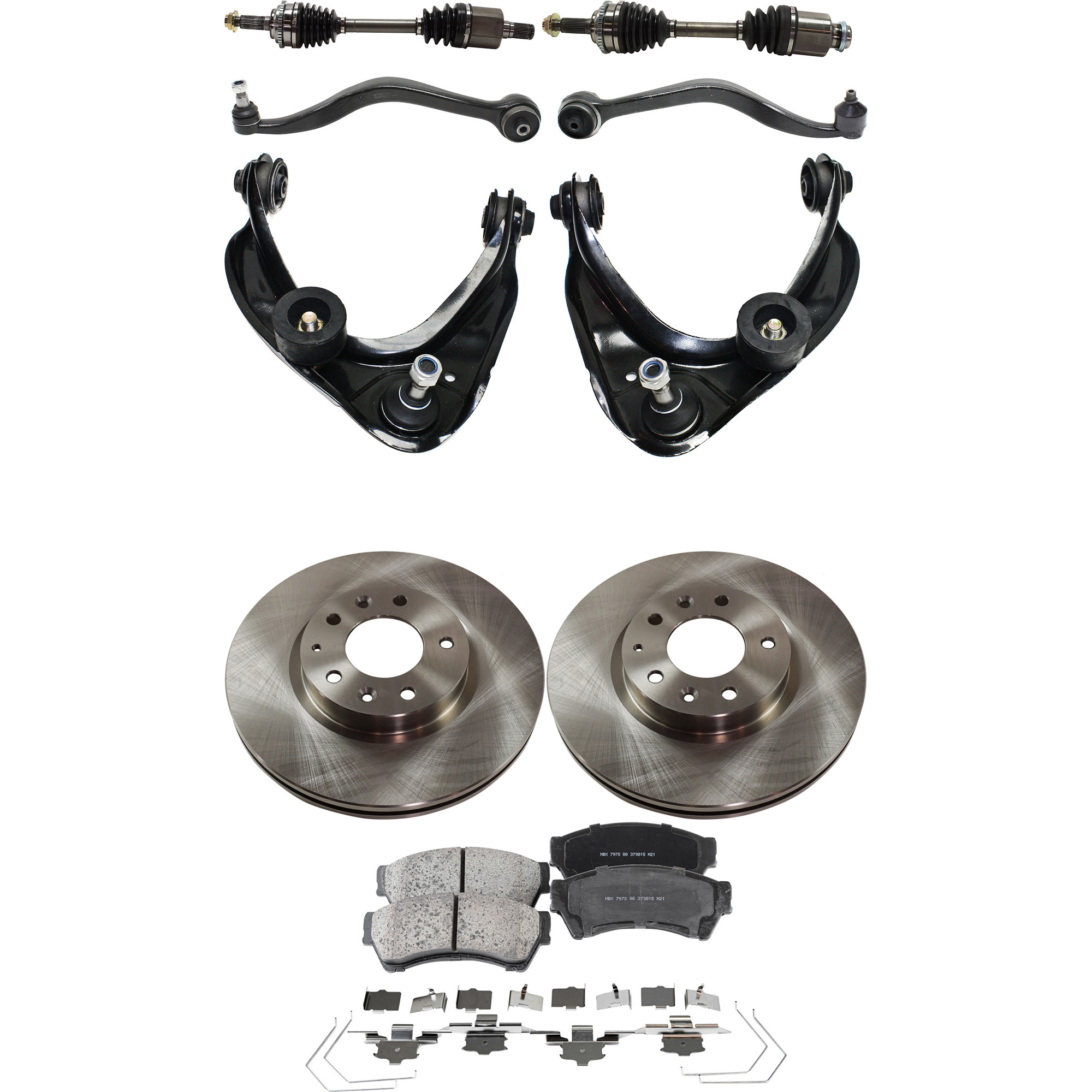 AM FUSION MILAN 06-09 FRONT CV AXLE ASSEMBLY RH AND LH 10 pc kit with Brake Discs Brake Pad Set and Control Arms SKU KIT 052722-283 OEM 6E5Z1125AA GP7Y3325XB 9E5Z1125